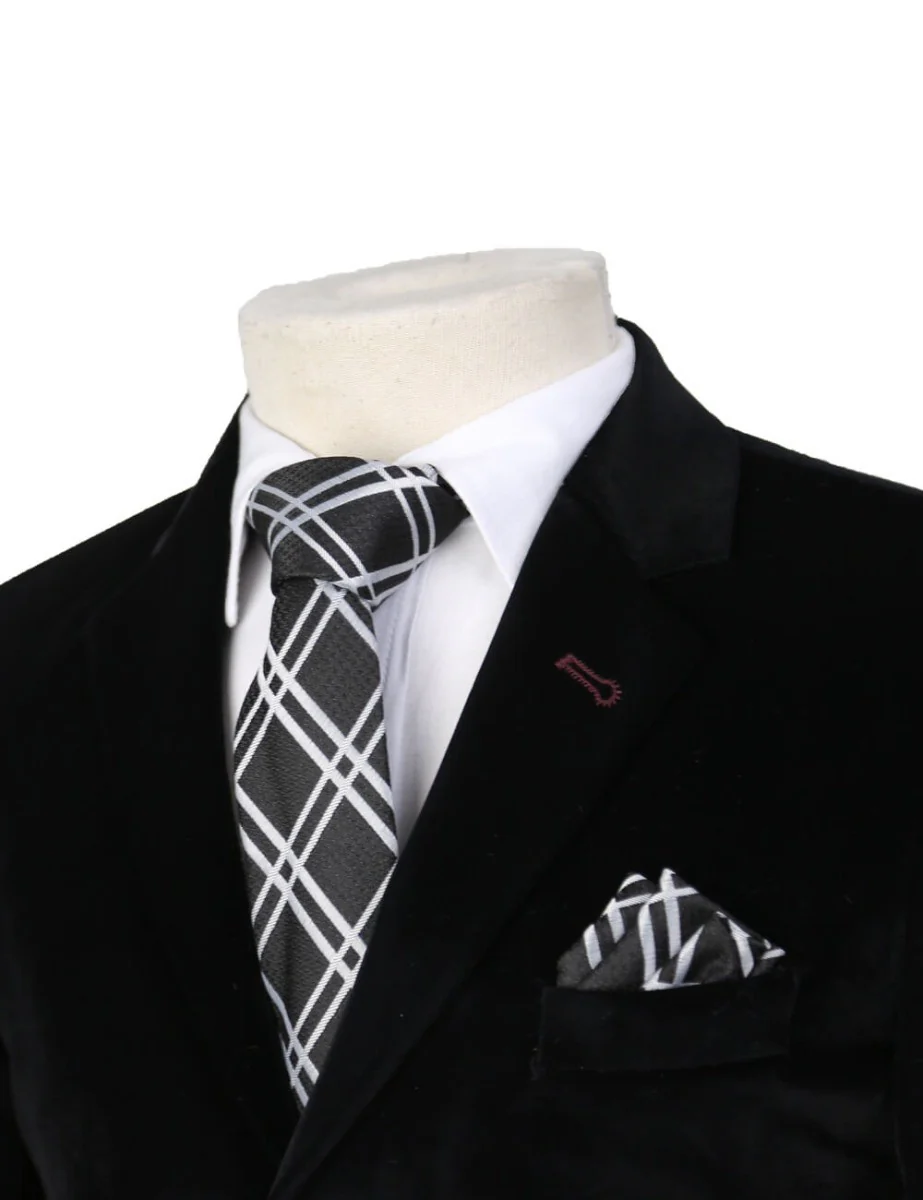 Boys Plaid Checkered Tie Black and White - Image 2