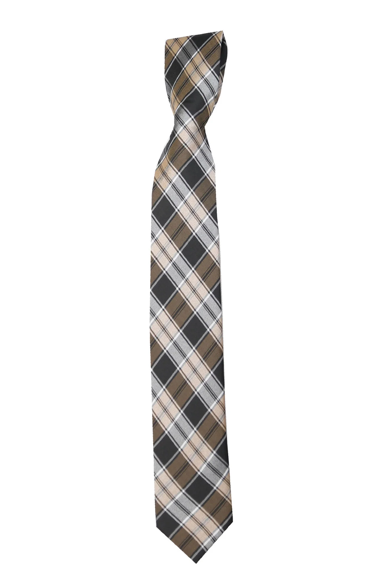 Boys Plaid Checkered Tie Brown and Beige