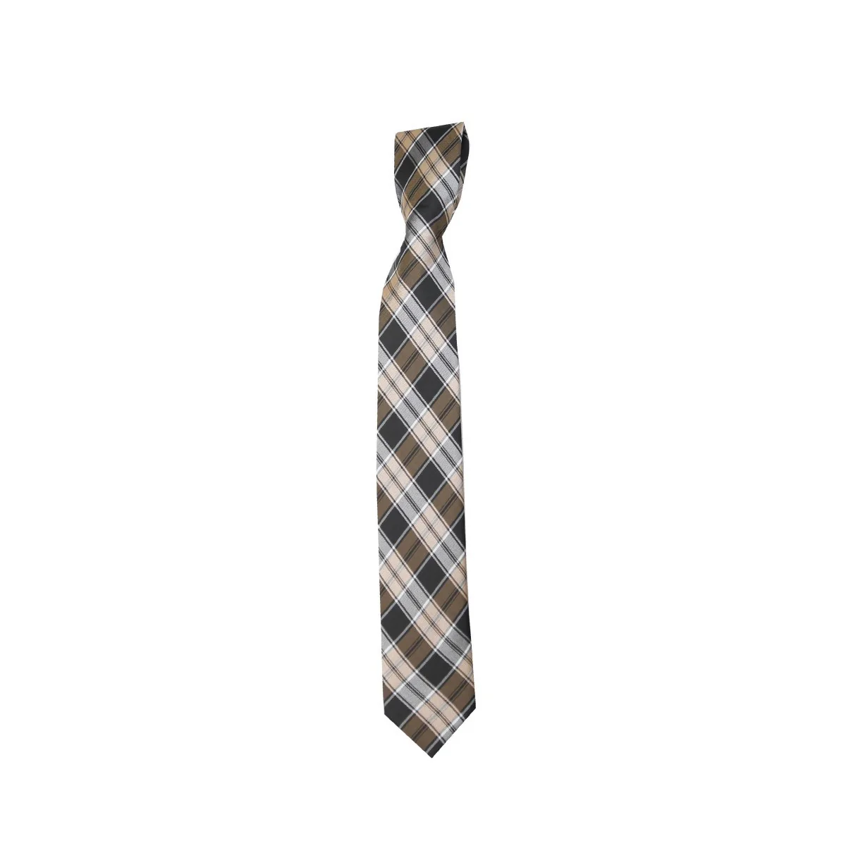 Boys Plaid Checkered Tie Brown and Beige - Image 3