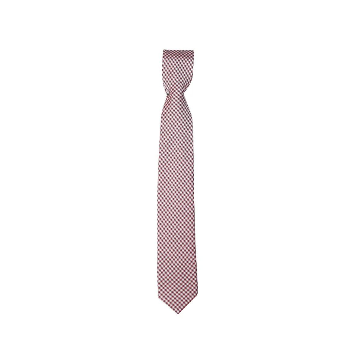 Boys Plaid Checkered Tie Burgundy and Grey - Image 3