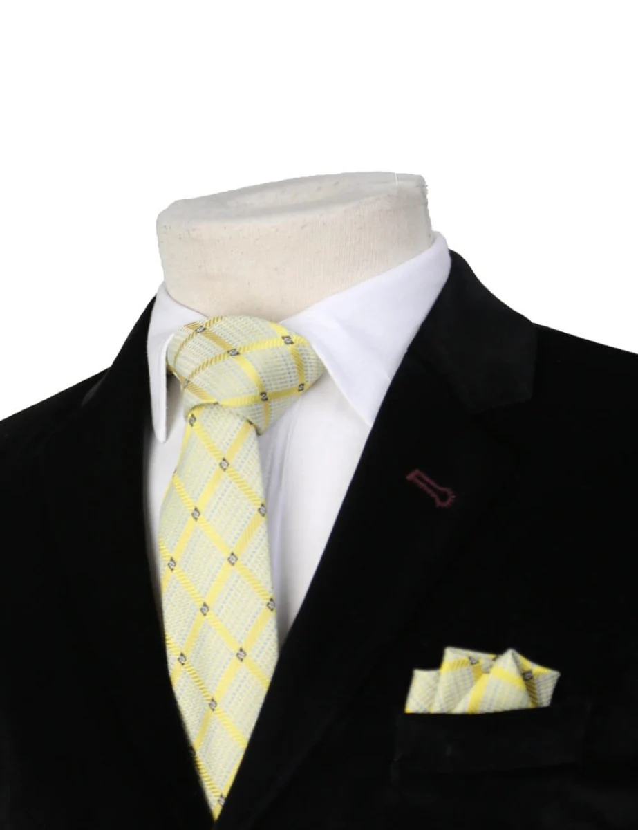Boys Plaid Checkered Tie Cream and Gold - Image 2