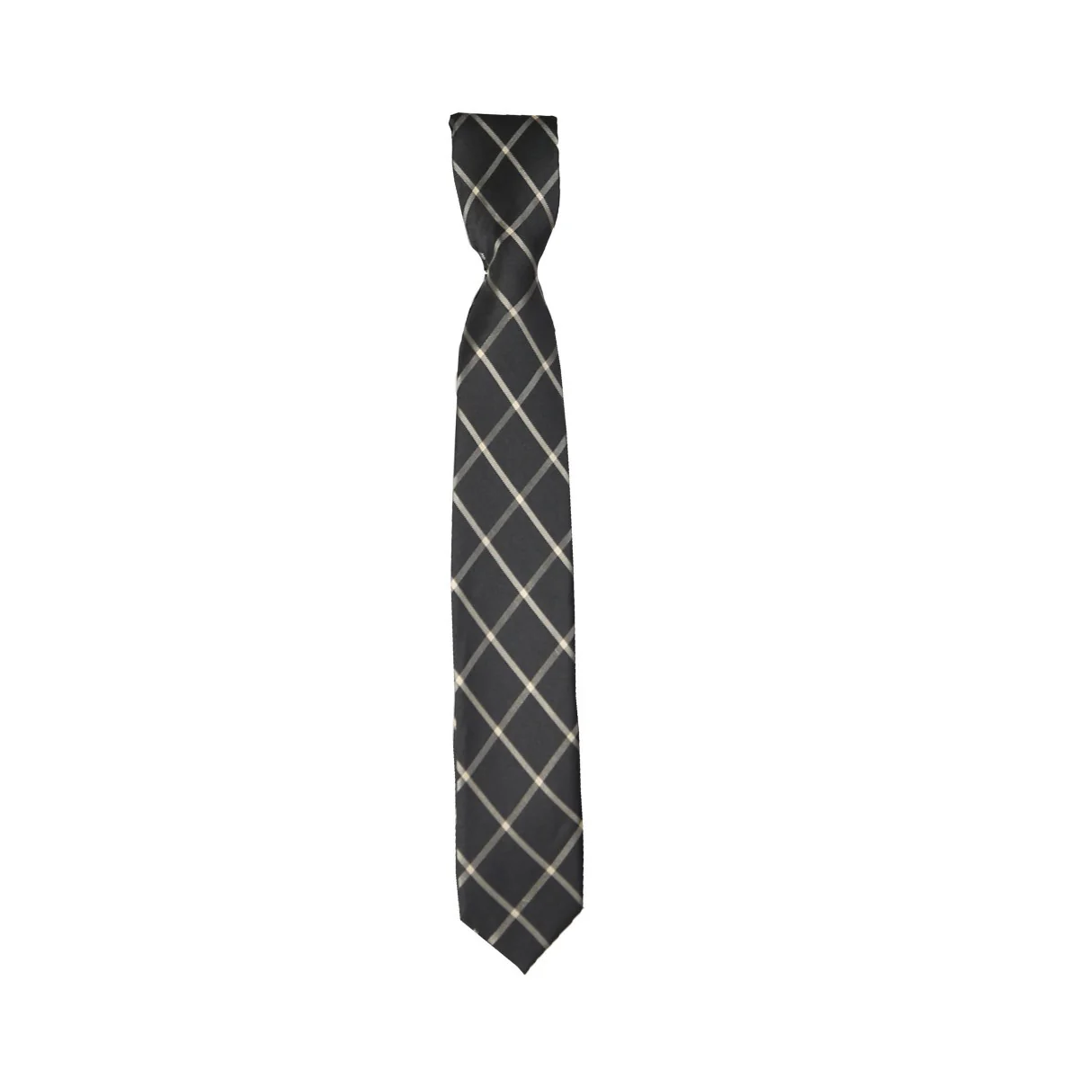 Boys Plaid Checkered Tie & Hankie Set Black and Gold - Image 2