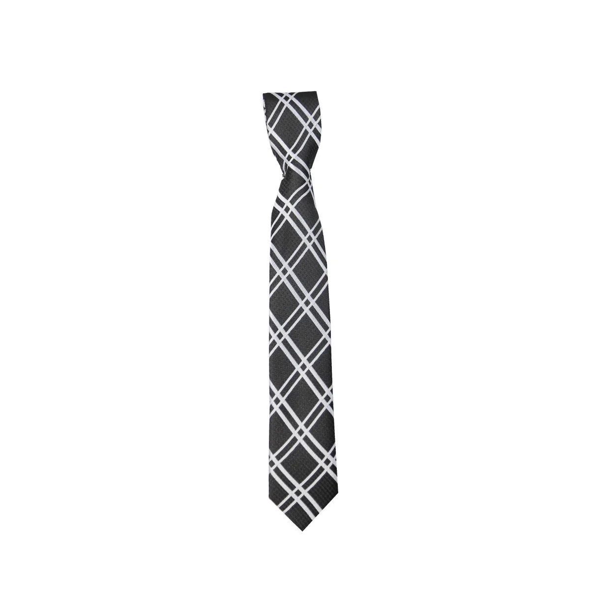 Boys Plaid Checkered Tie & Hankie Set Black and White - Image 2