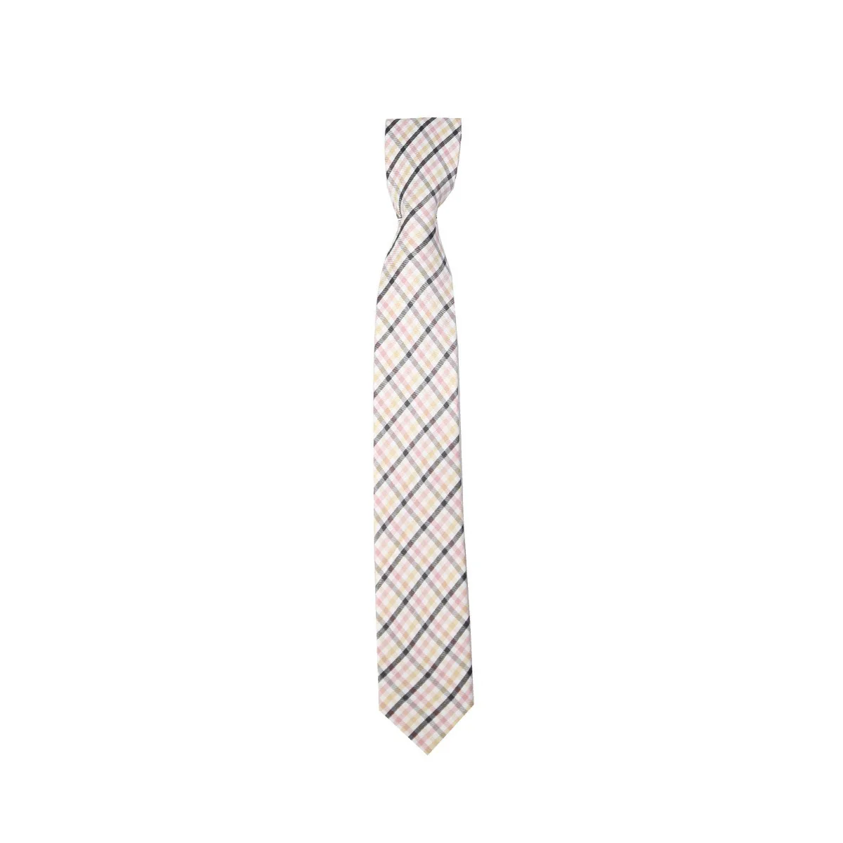 Boys Plaid Checkered Tie & Hankie Set Pink and Black - Image 2