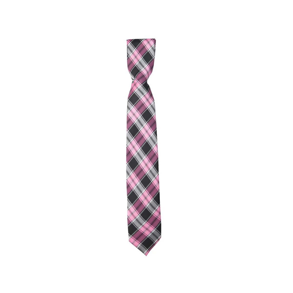Boys Plaid Checkered Tie & Hankie Set Pink and Grey - Image 2