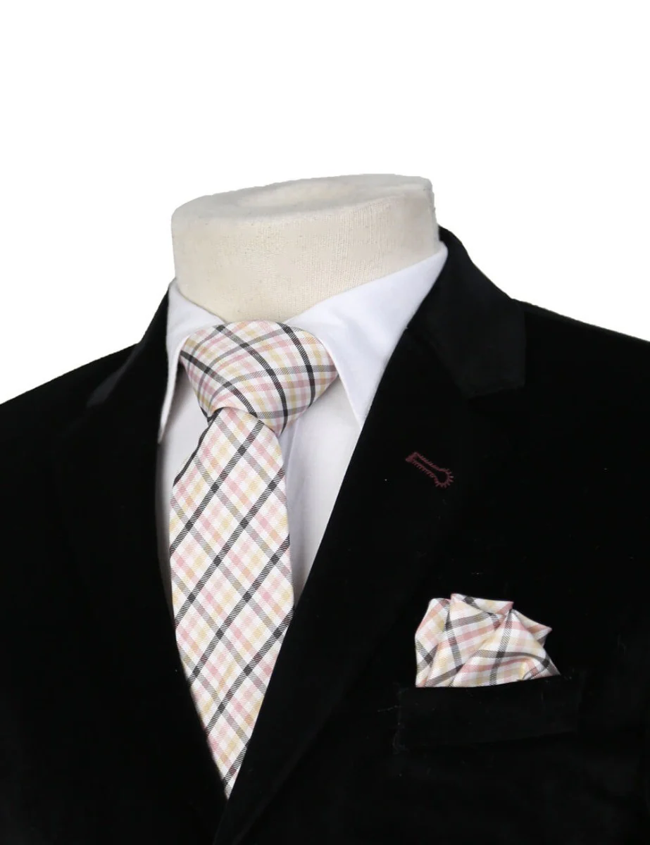 Boys Plaid Checkered Tie Pink and Black - Image 2