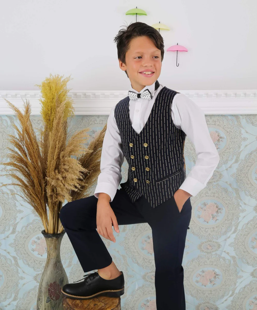 Boys Polka Dot Slim Fit Suit - ARISTOTLE - Navy Blue - Image 6