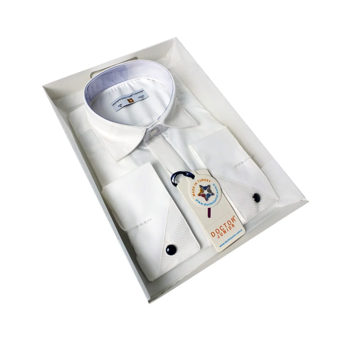 Boys Premium Classic Collar Cufflink Shirt - Ivory - Image 3