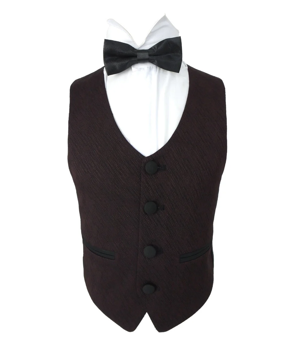 Boys Piping Textured Suit - MATTEO - Burgundy - Image 4