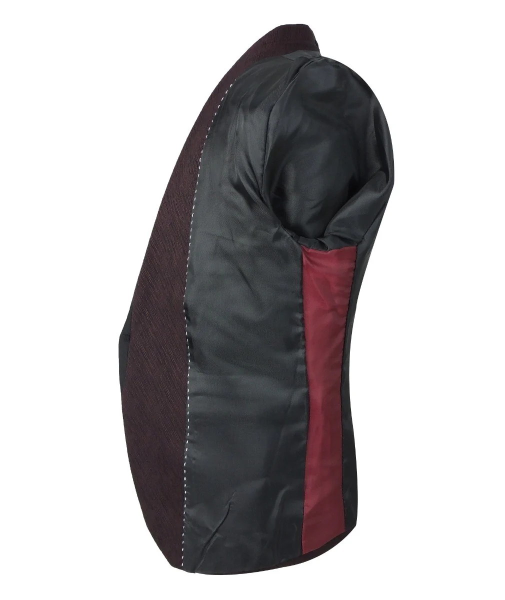Boys Piping Textured Suit - MATTEO - Burgundy - Image 6