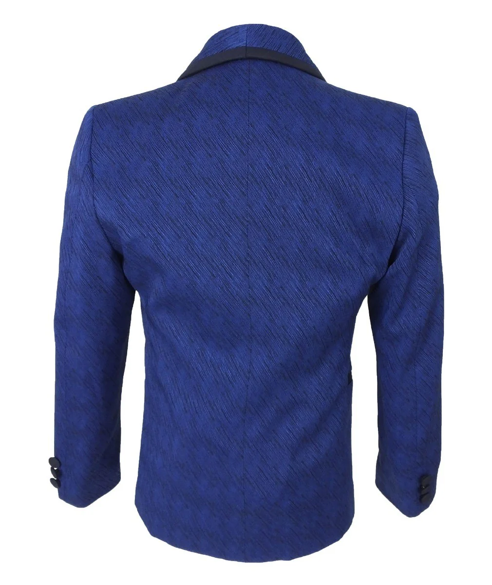 Boys Piping Textured Suit - MATTEO - Navy Blue - Image 3