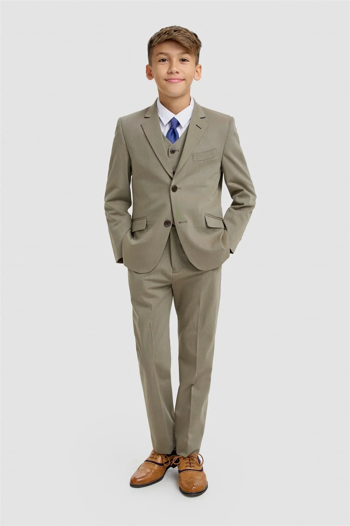Boys Premium Twill 3-Piece Suit - Donatella - Sage Green - Image 2