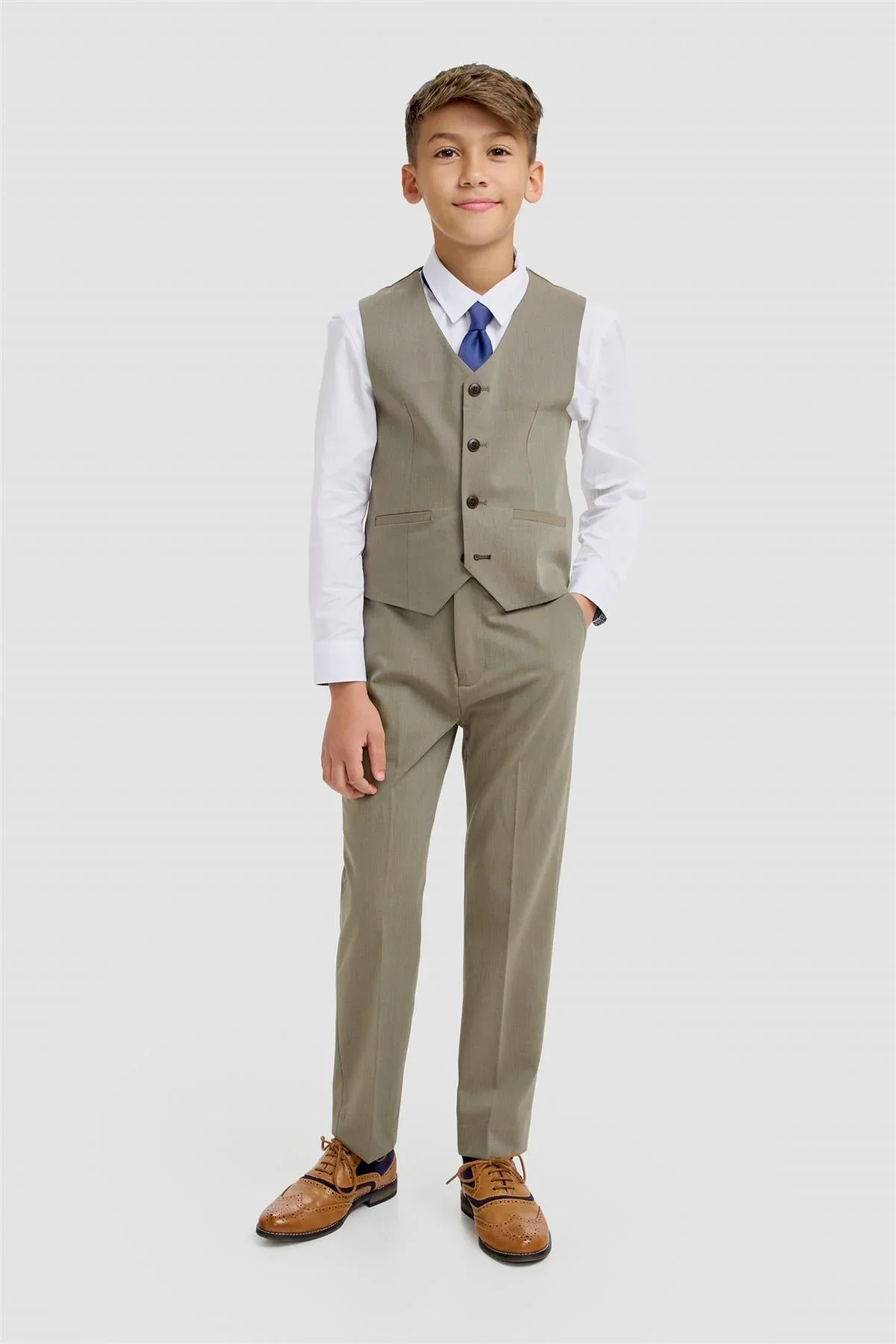 Boys Premium Twill 3-Piece Suit - Donatella - Sage Green - Image 5