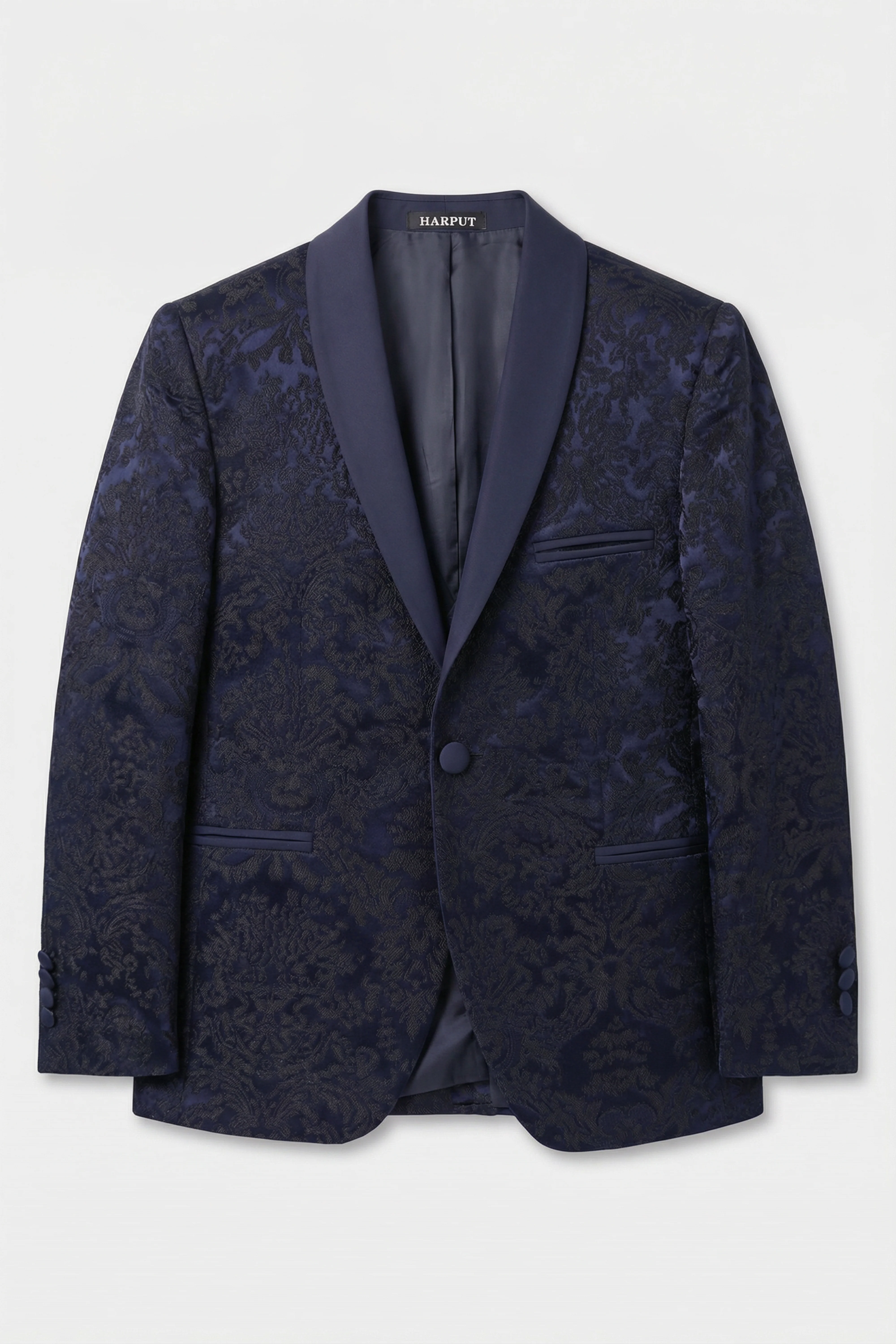 Boys 5-Piece Floral Jacquard Tuxedo Suit with Double Breasted Waistcoat - Navy - Image 7