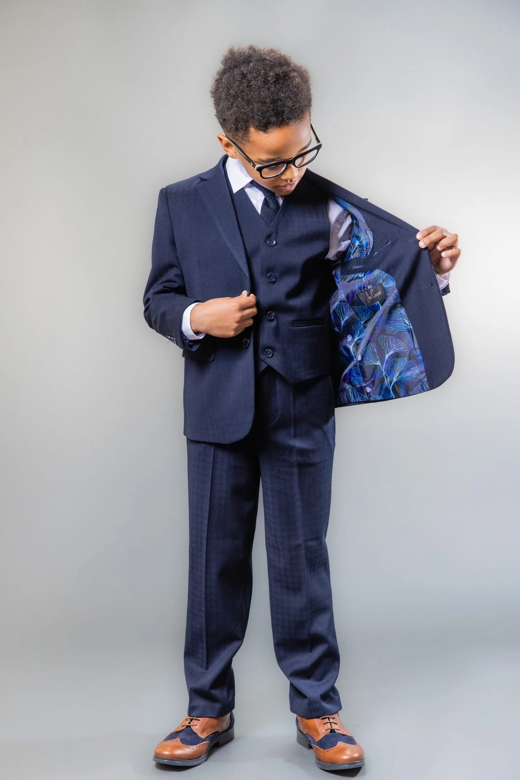 Boys Tailored Fit Navy Husky Suit Set - IAN - Navy Blue - Image 5