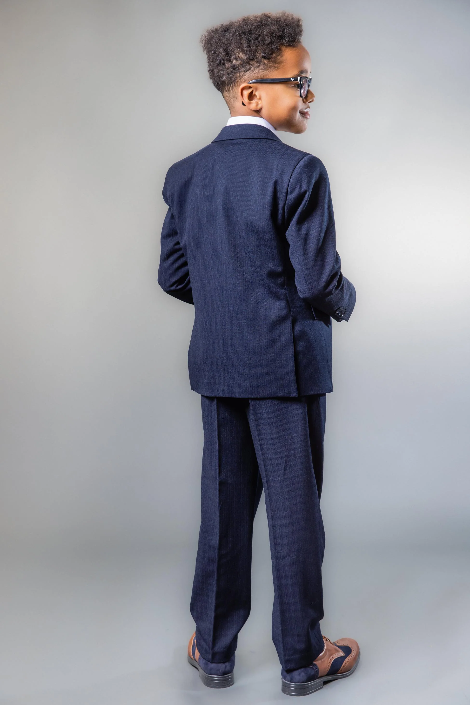 Boys Tailored Fit Navy Husky Suit Set - IAN - Navy Blue - Image 6