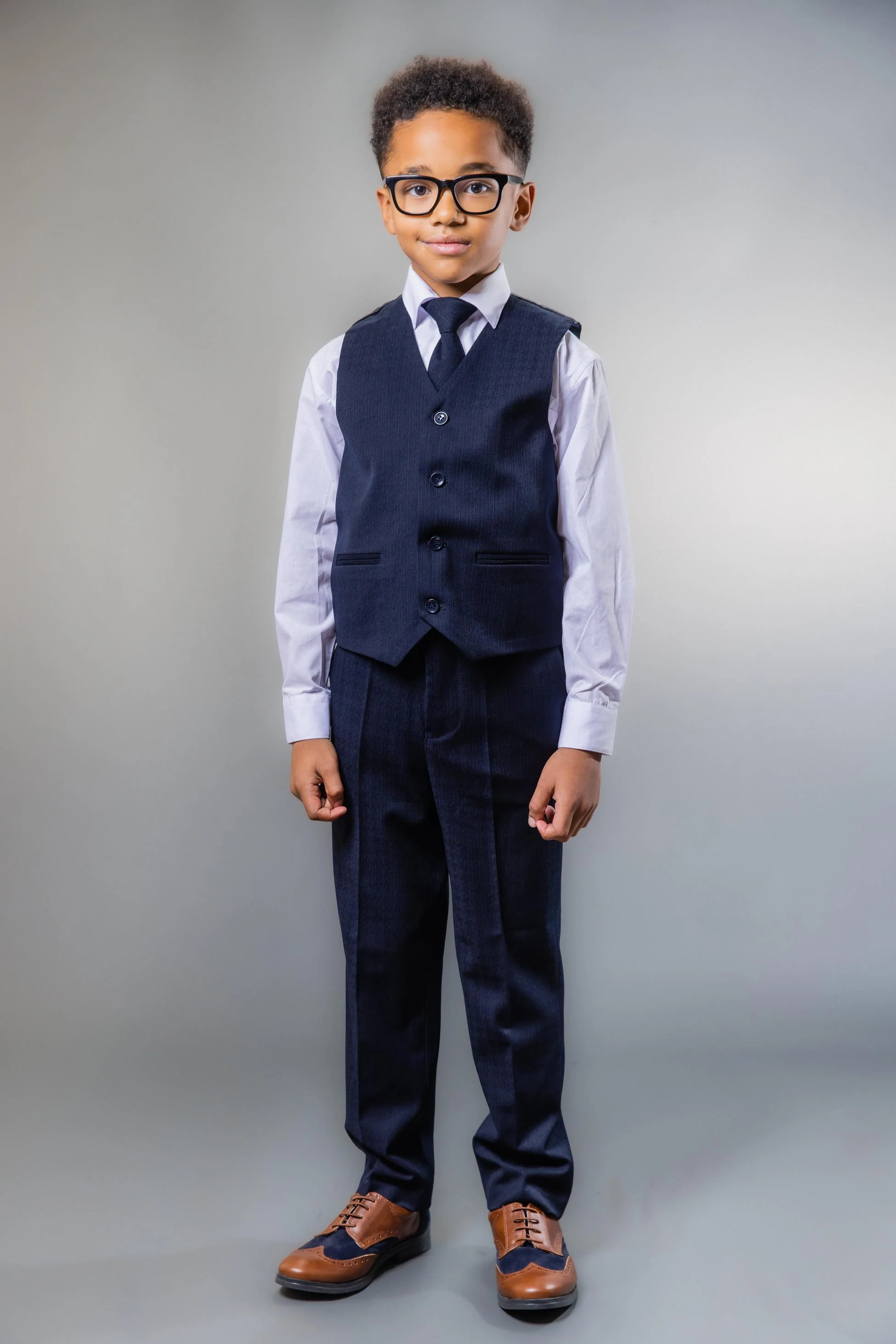 Boys Tailored Fit Navy Husky Suit Set - IAN - Navy Blue - Image 7