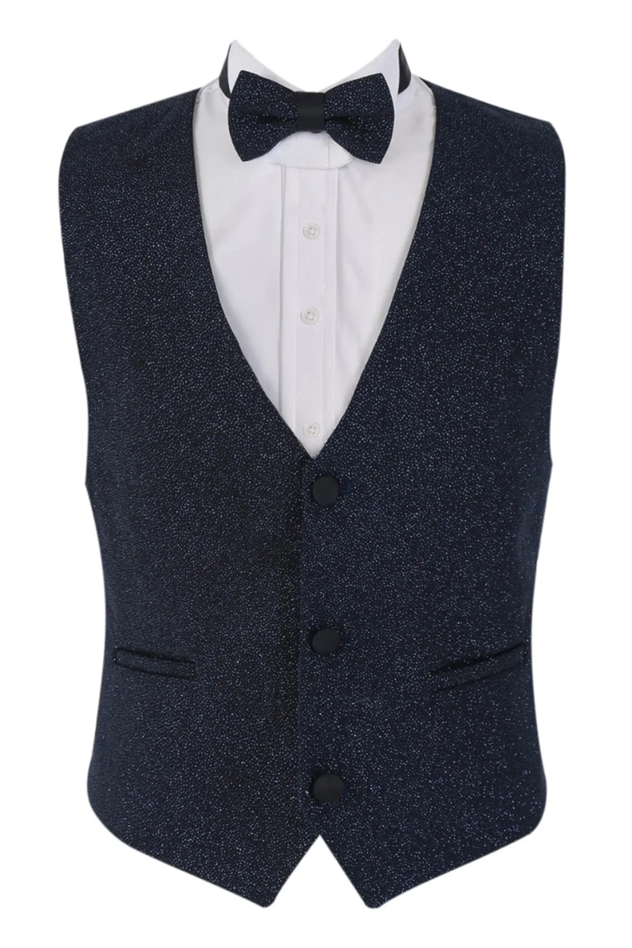 Boys Shimmer Tuxedo Dinner 6 Piece Suit Set - Navy Blue - Image 4