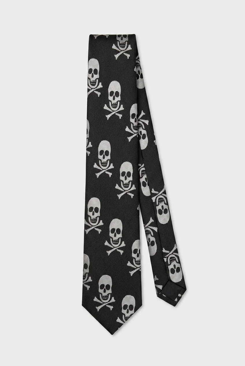 Boys Skull Jacquard Slim Tie - Black - Image 2