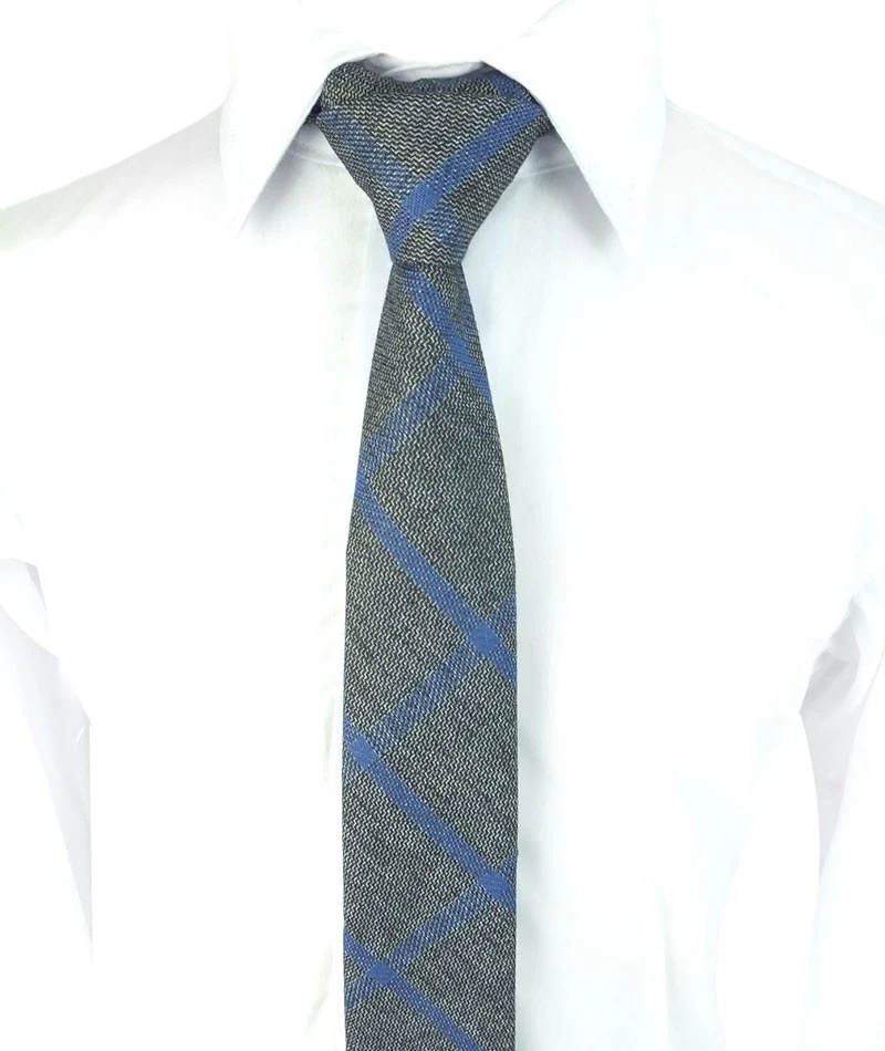 Boys Slim Check Tweed Tie and Hanky Set - Grey - Blue - Image 2