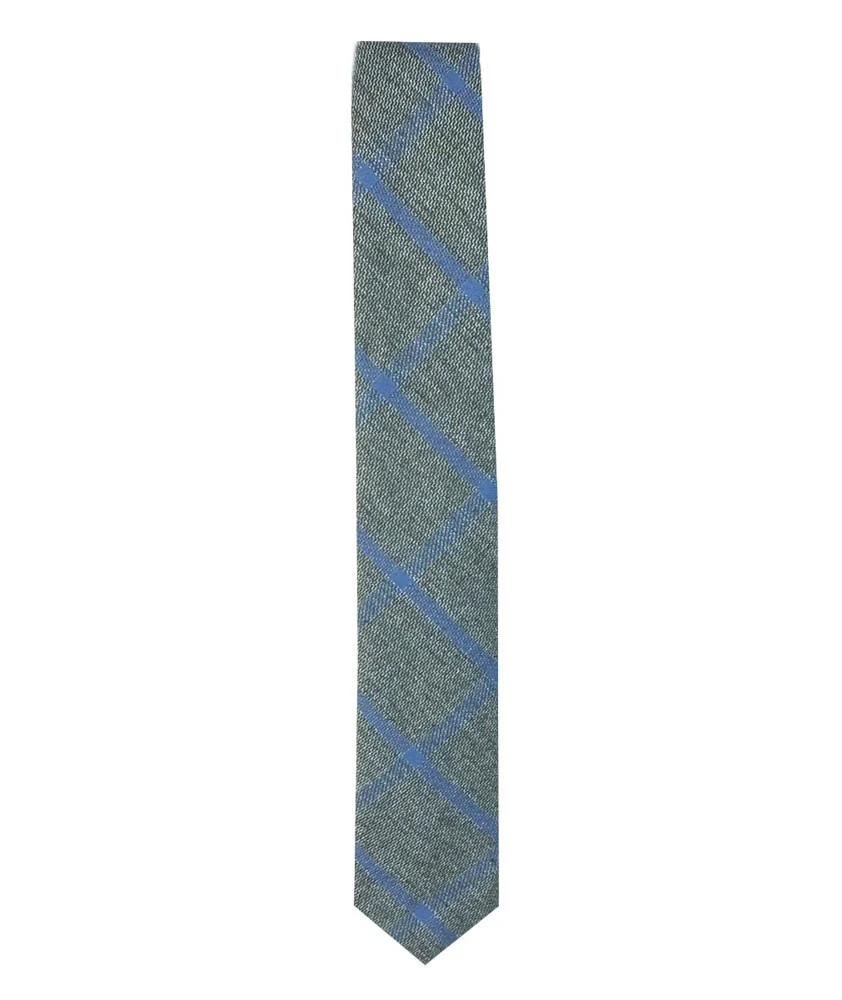 Boys Slim Check Tweed Tie and Hanky Set - Grey - Blue - Image 5
