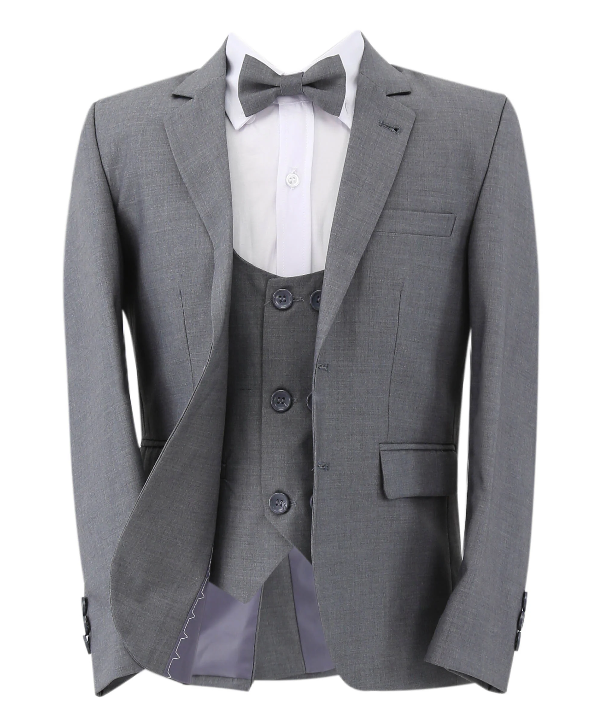Boys Slim Fit 7 Piece Full Suit Set - Kenny - Grey