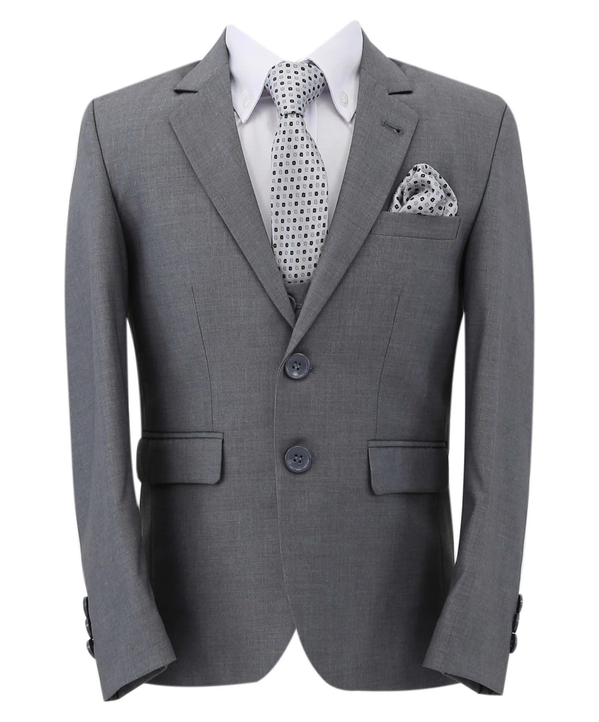 Boys Slim Fit 7 Piece Full Suit Set - Kenny - Grey - Image 4