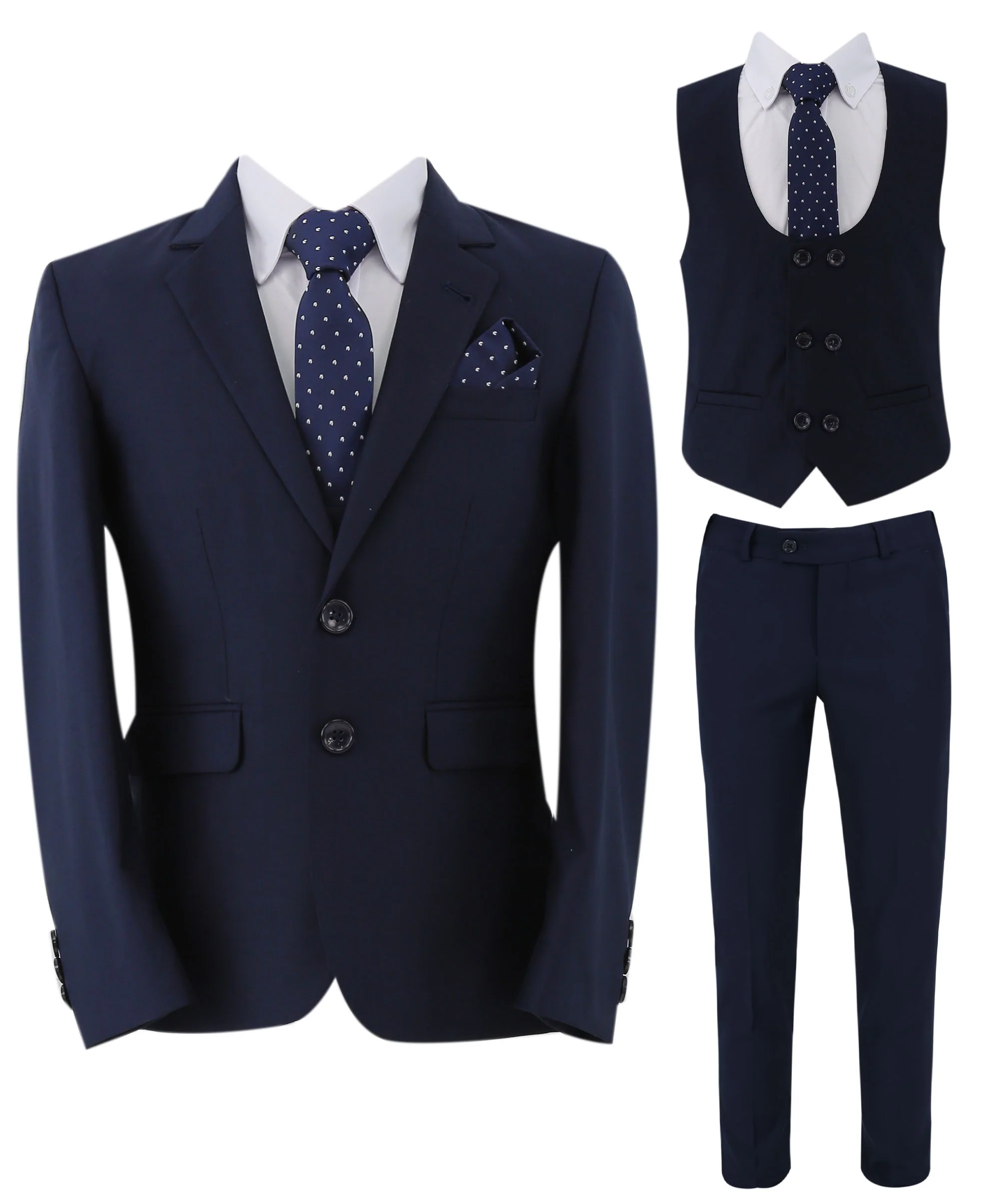 Boys Slim Fit 7 Piece Full Suit Set - Kenny - Navy Blue - Image 12