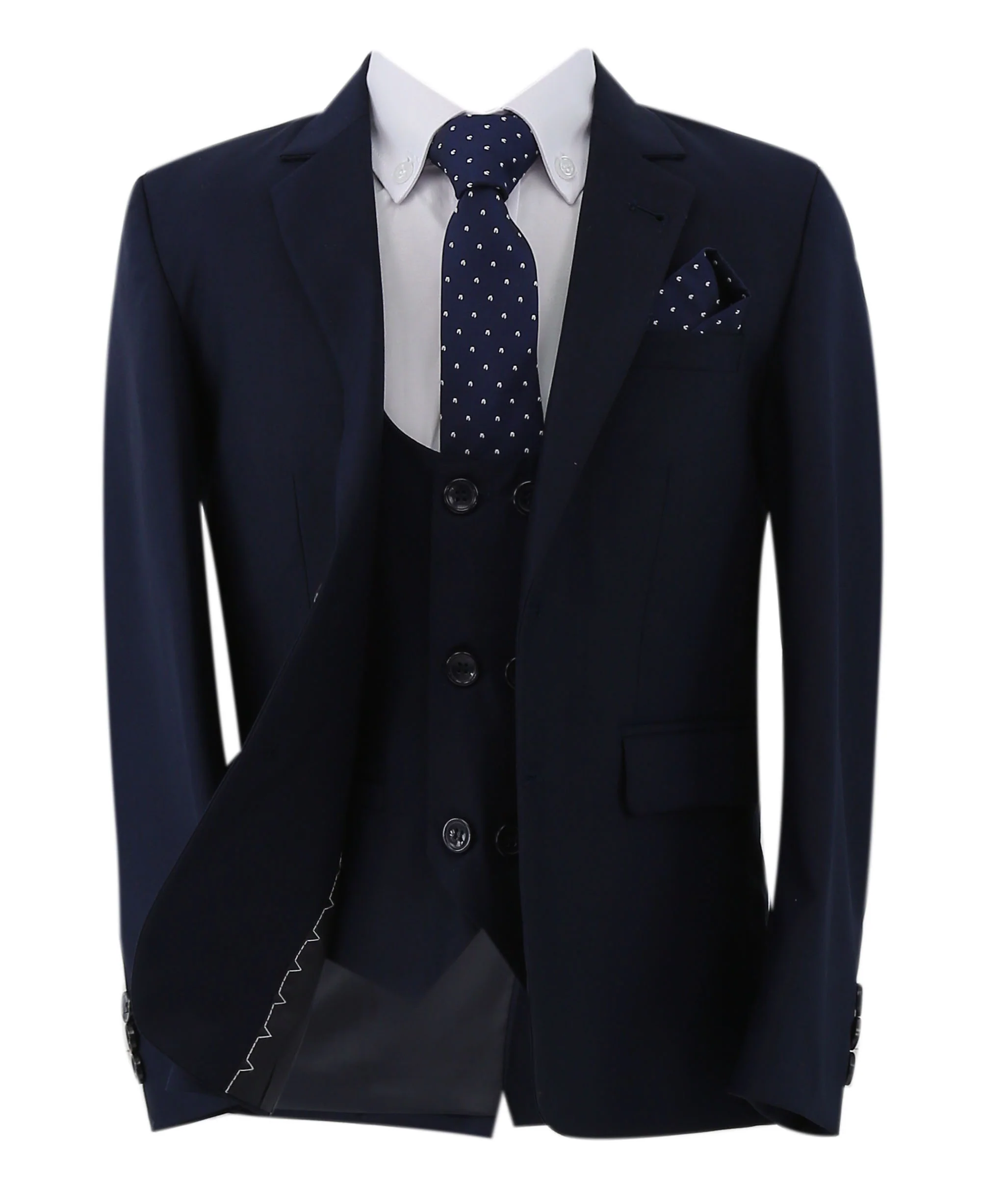 Boys Slim Fit 7 Piece Full Suit Set - Kenny - Navy Blue - Image 2