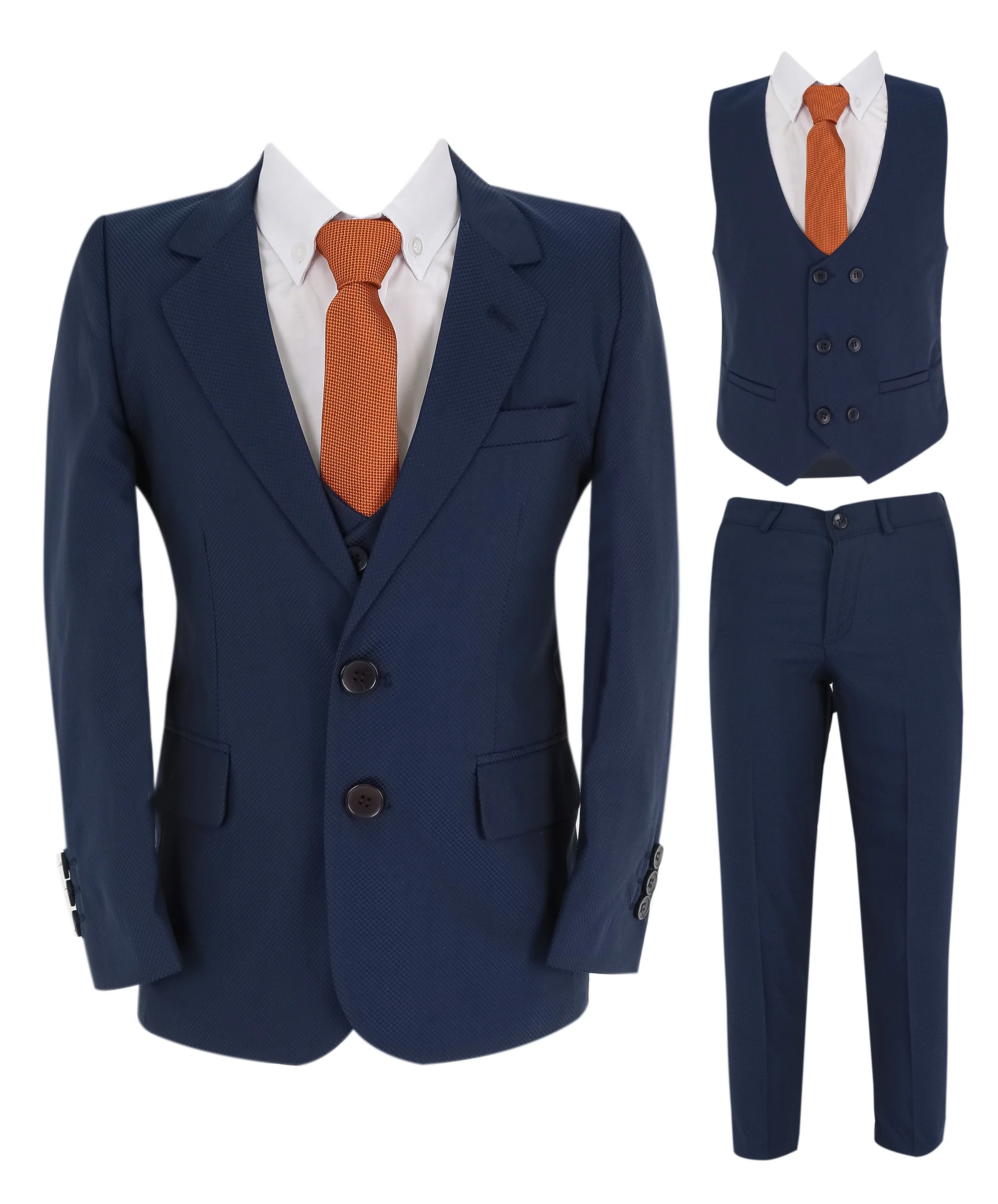 Boys Slim Fit 7 Piece Full Suit Set - Kenny - Parliament Blue - Image 12