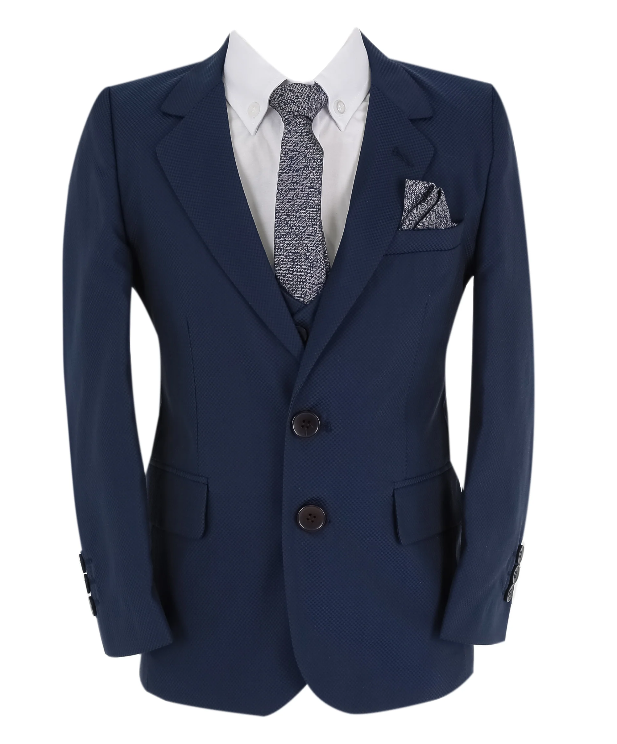 Boys Slim Fit 7 Piece Full Suit Set - Kenny - Parliament Blue - Image 6