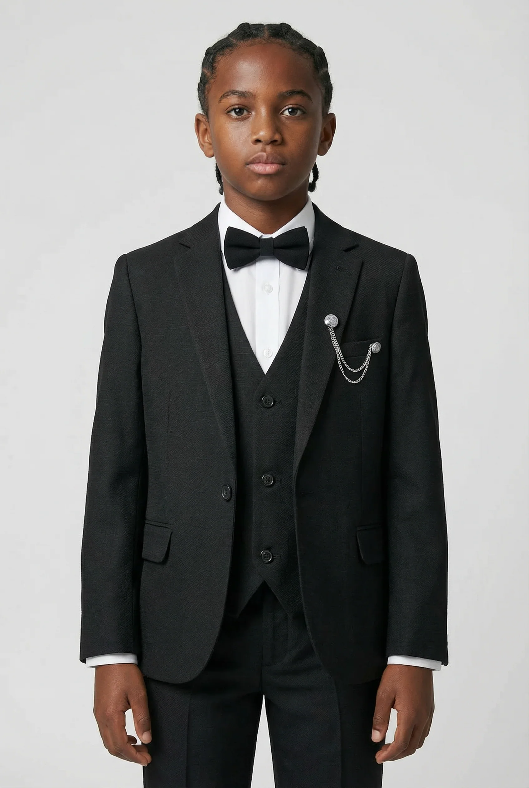 Boys Slim Fit 8-Piece Formal Suit Set - Black - Image 5