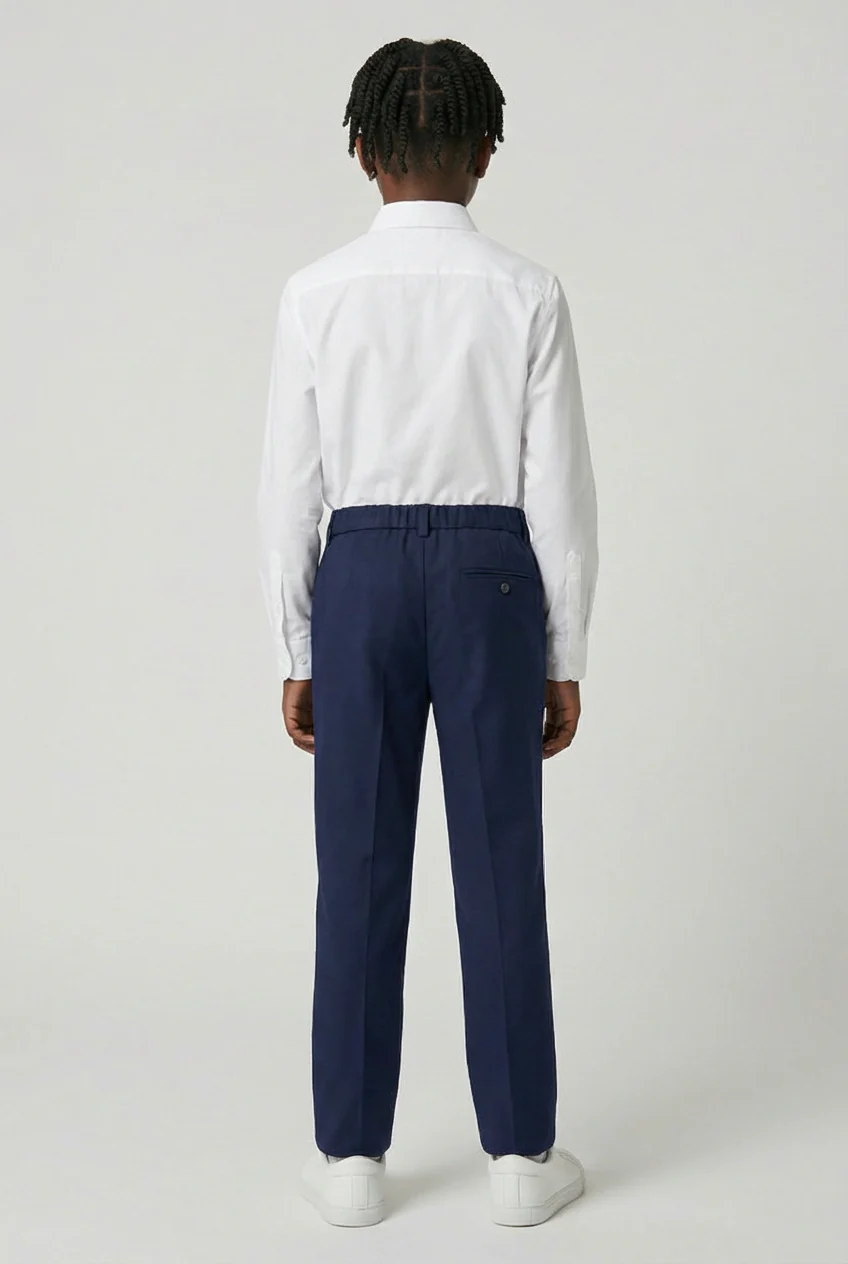 Boys Slim Fit Formal Trousers with Adjustable Waist - Navy - Image 5