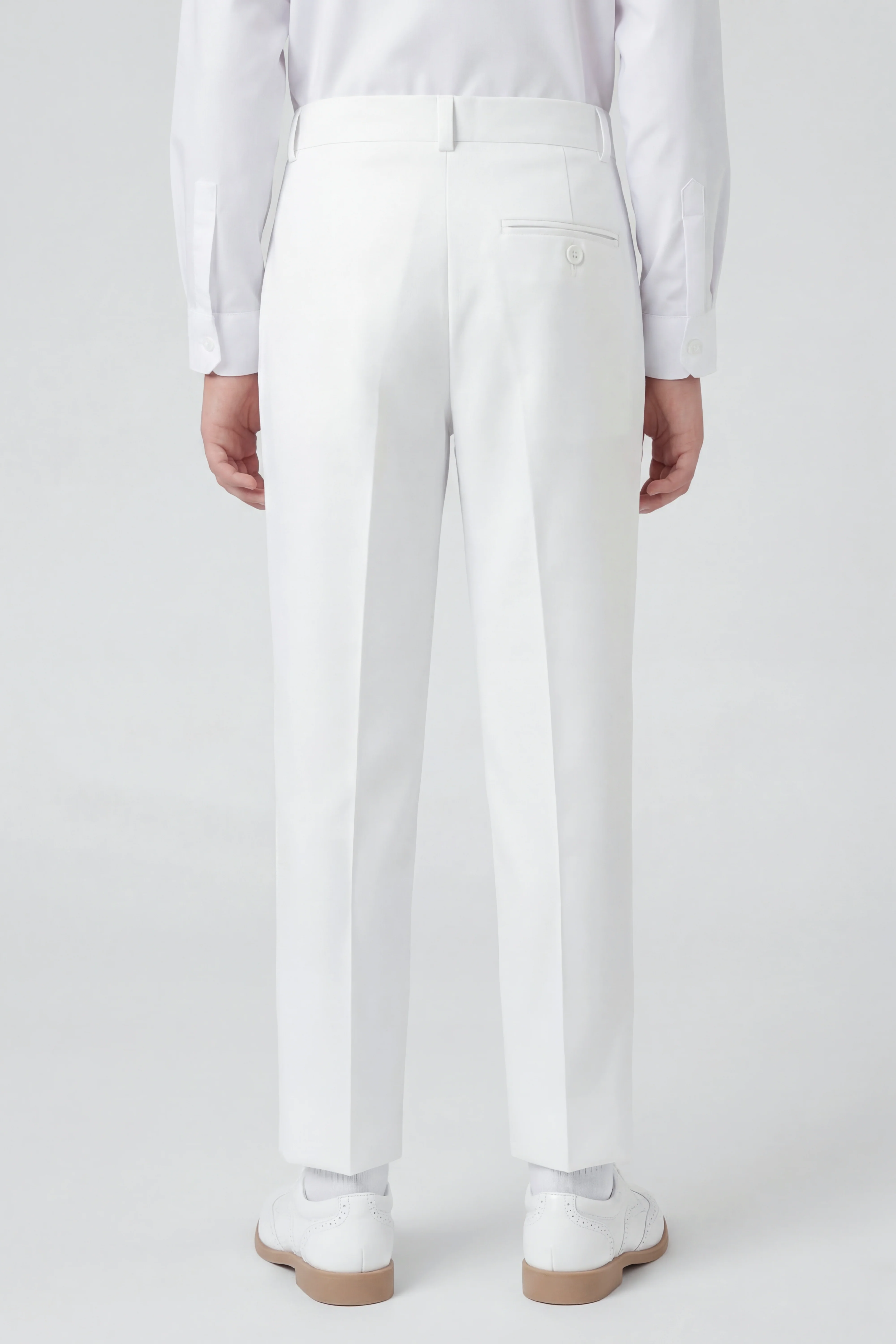 Boys Slim Fit Formal Trousers with Adjustable Waist - White - Image 3