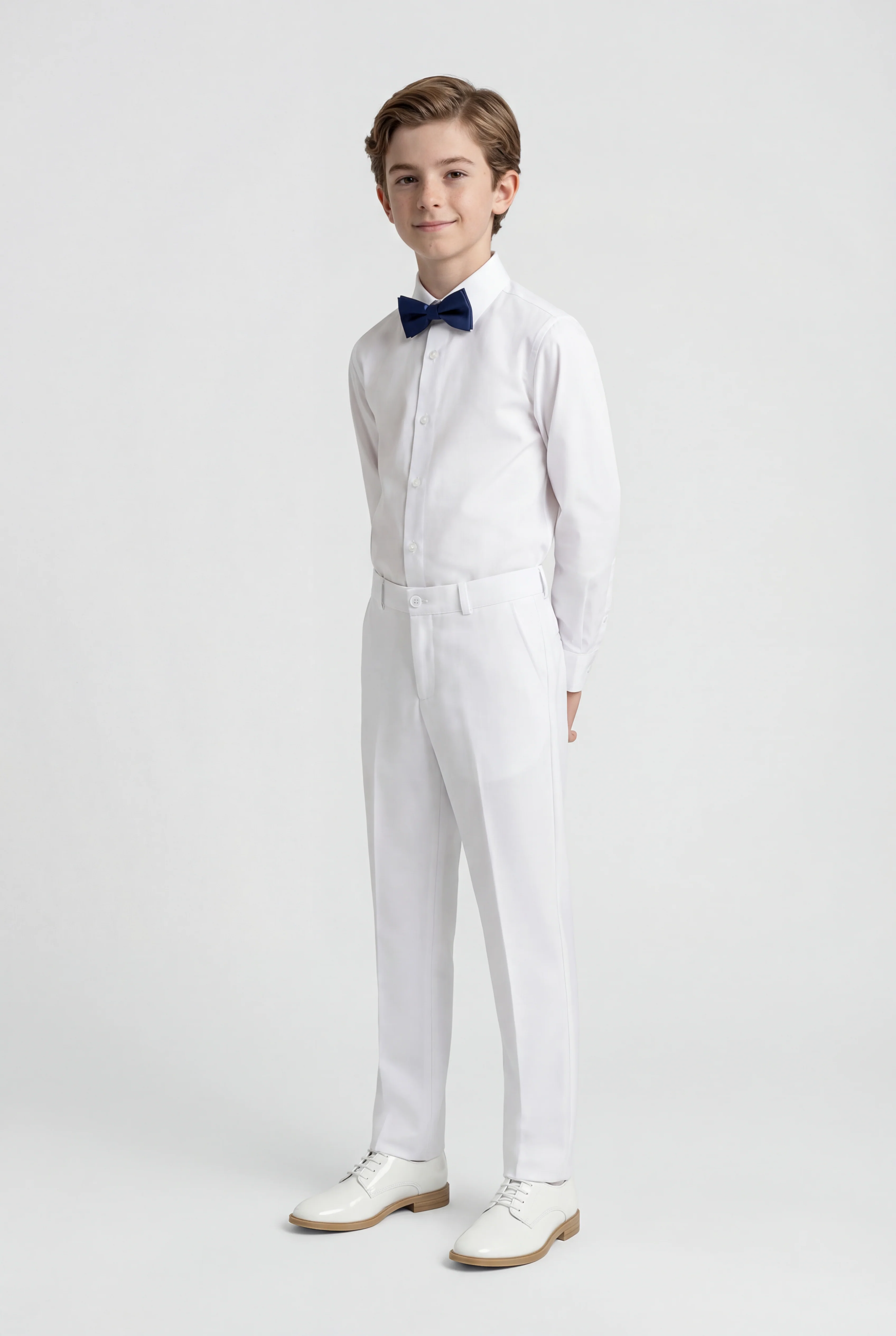Boys Slim Fit Formal Trousers with Adjustable Waist - White - Image 4