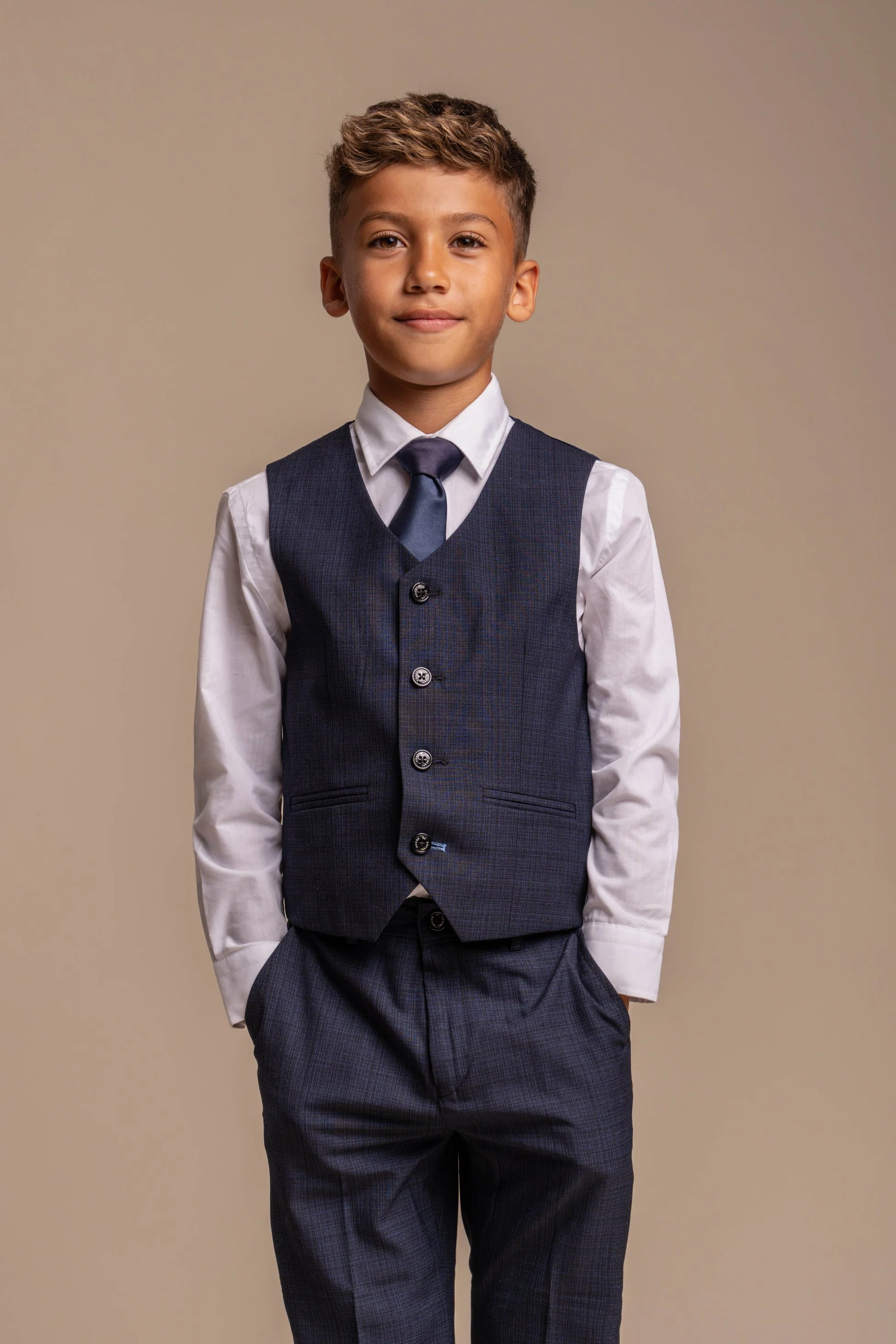 Boys Slim Fit Navy Suit - SEEBA - Navy Blue - Image 4
