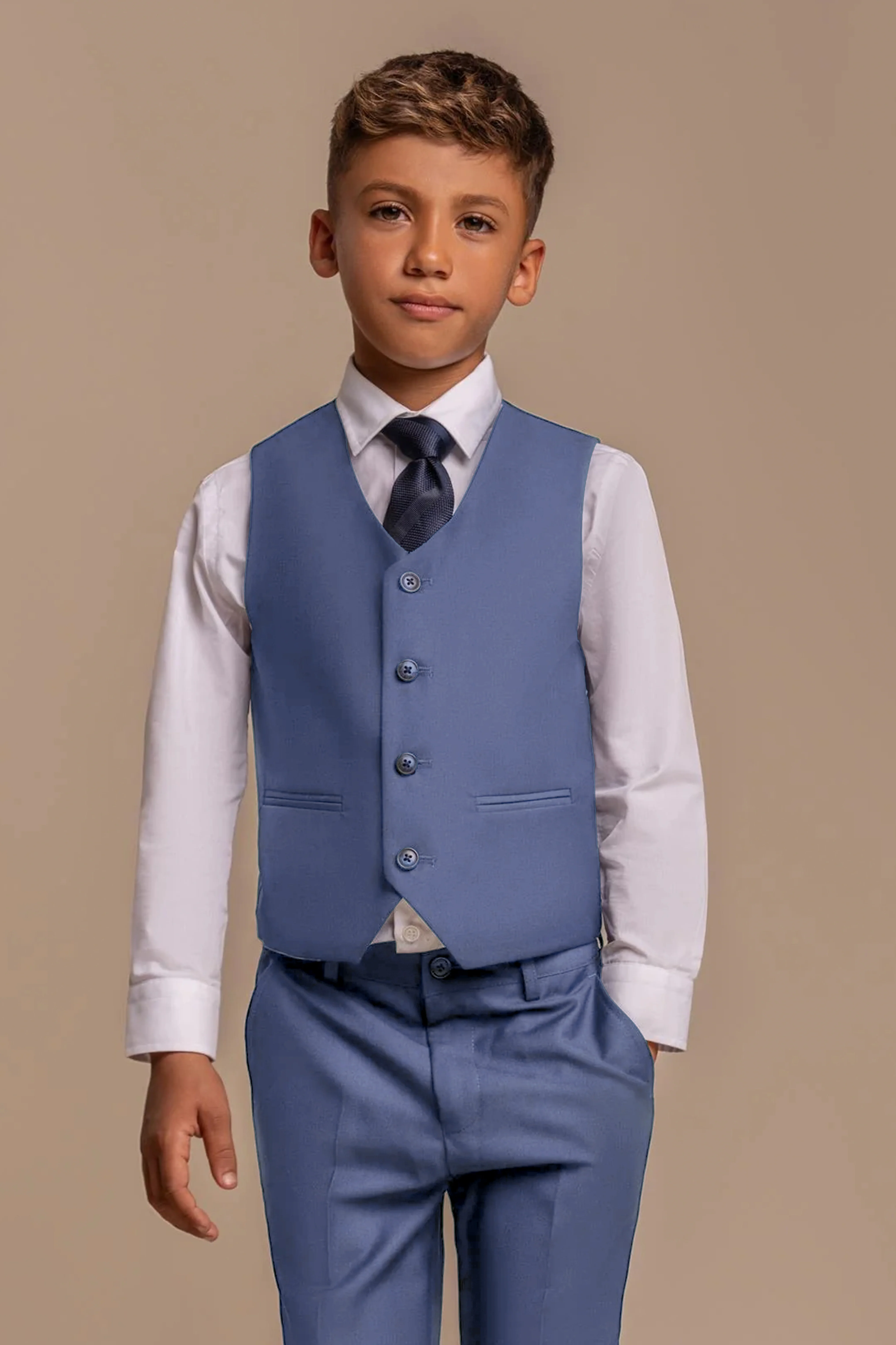 Boys Slim Fit Formal Suit - Blue Jay - Image 4