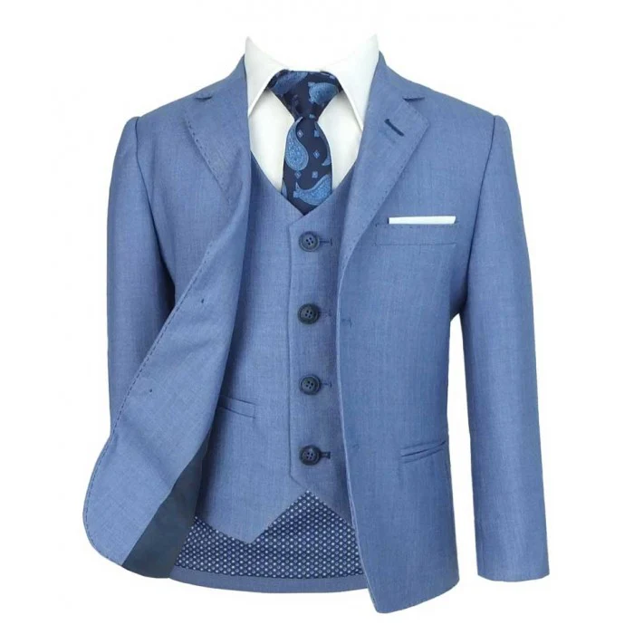 Boys Slim Fit Formal Suit - Blue Jay - Image 7