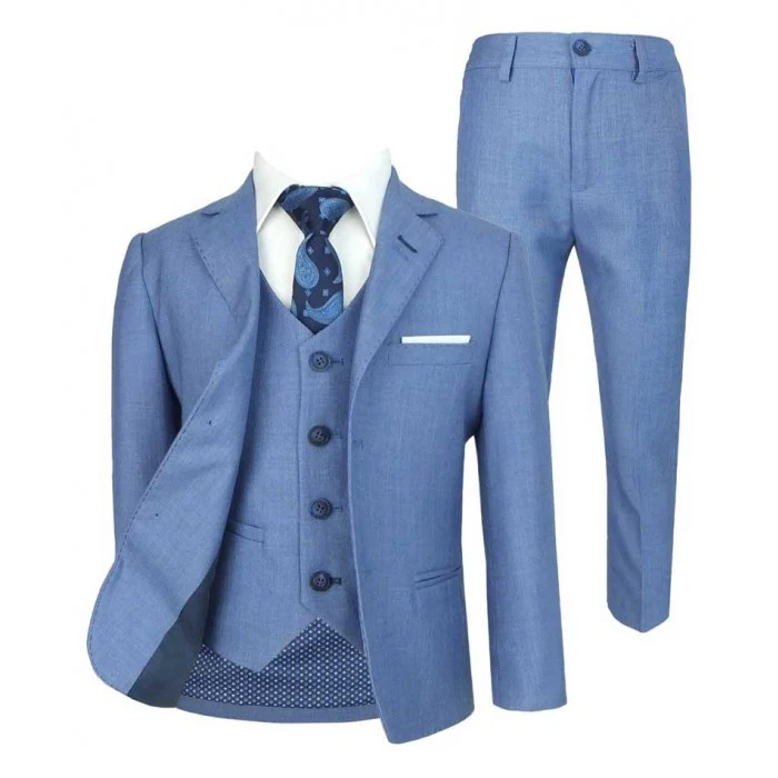 Boys Slim Fit Formal Suit - Blue Jay - Image 9