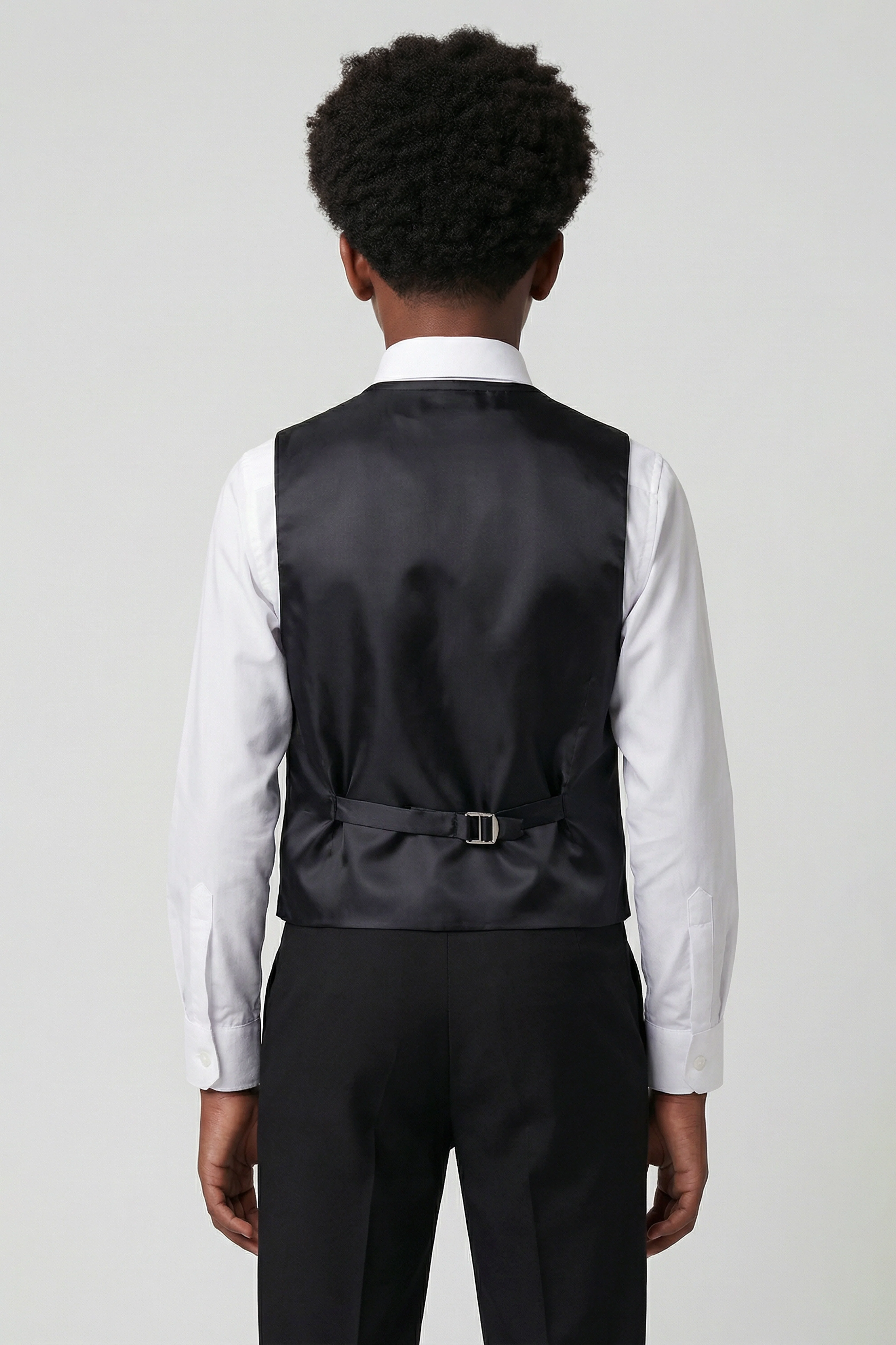 Boys 5-Piece Floral Jacquard Tuxedo Suit with Double Breasted Waistcoat - Black - Image 4