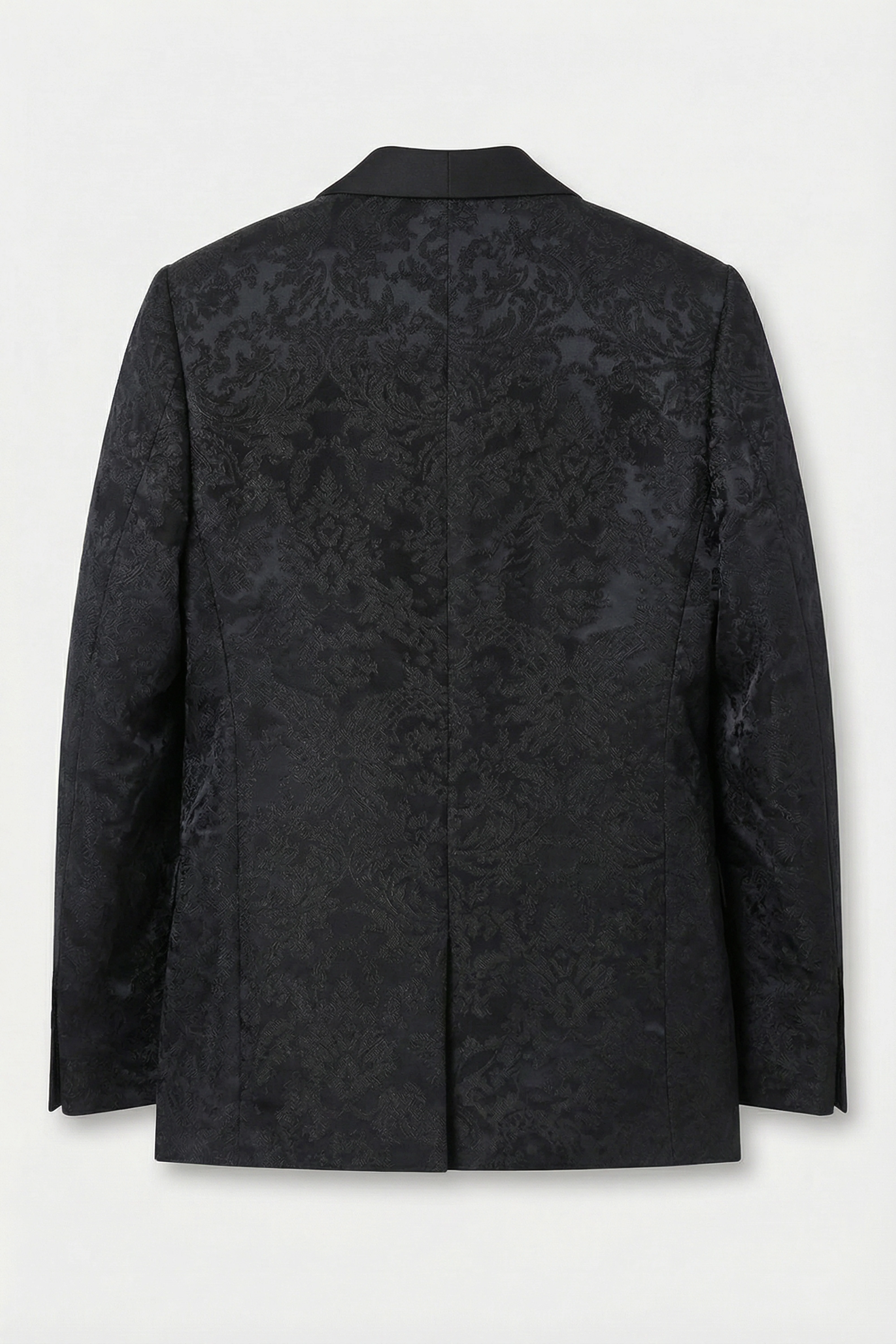 Boys 5-Piece Floral Jacquard Tuxedo Suit with Double Breasted Waistcoat - Black - Image 7