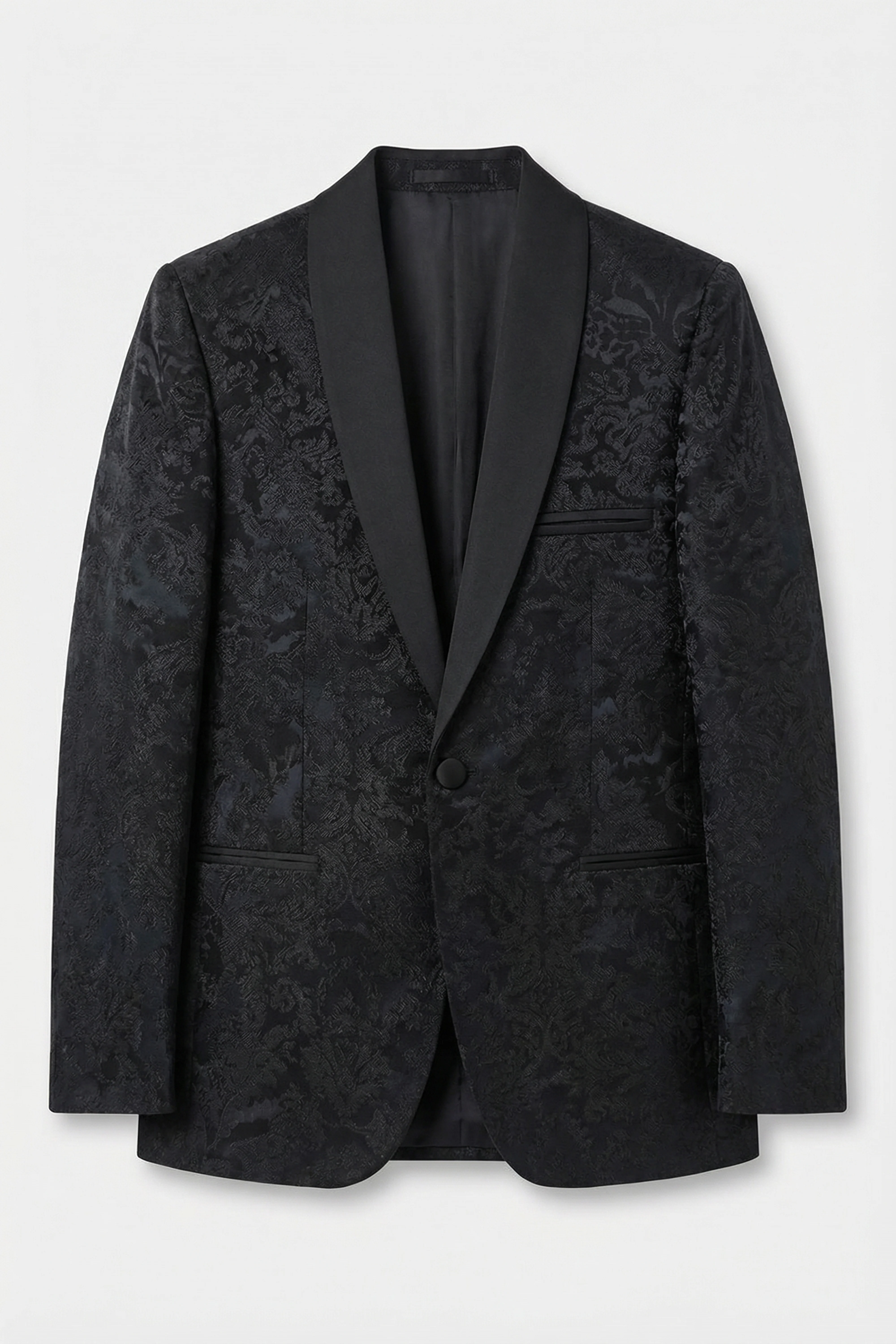 Boys 5-Piece Floral Jacquard Tuxedo Suit with Double Breasted Waistcoat - Black - Image 8