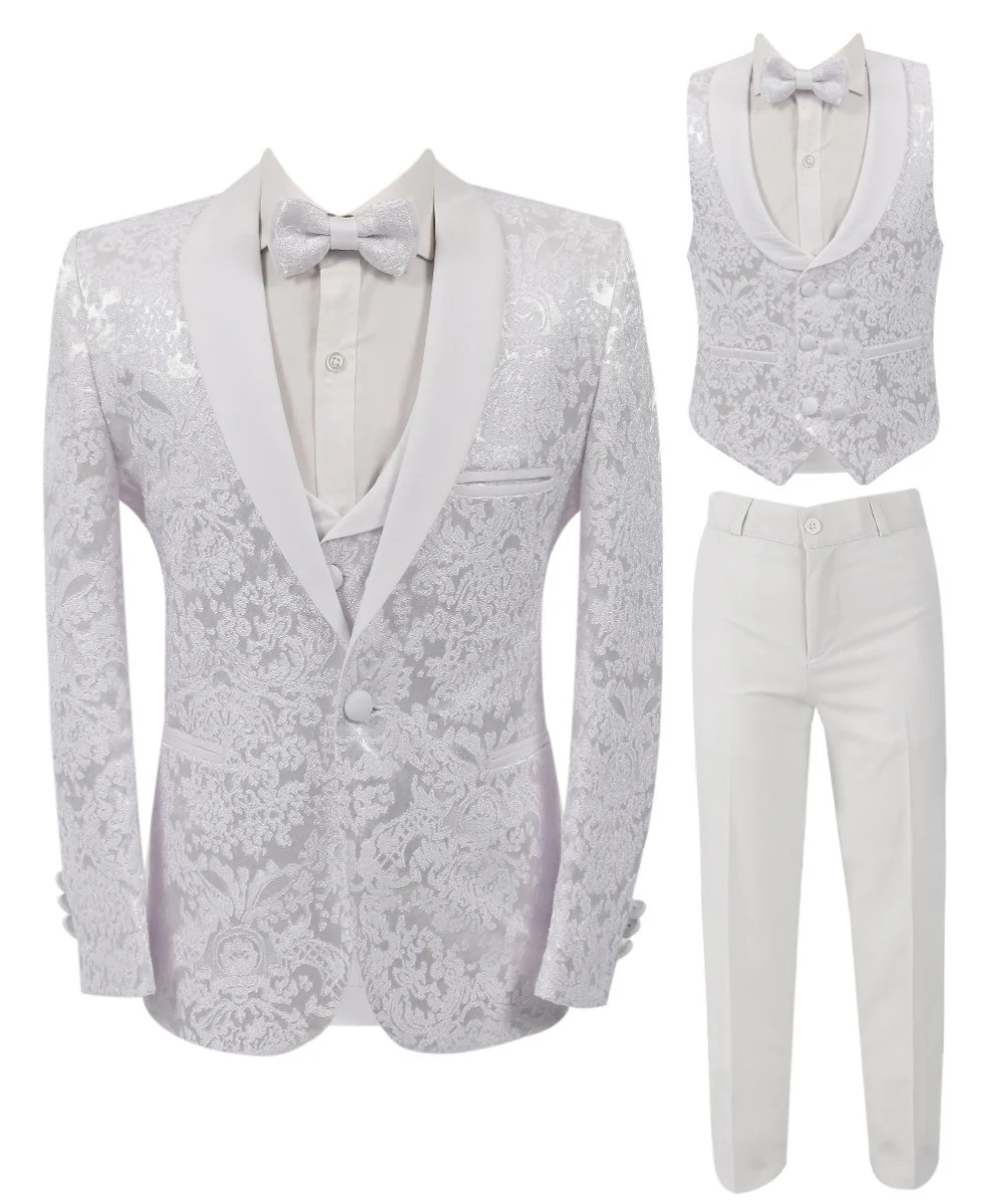 Boys Floral Patterned White Tuxedo Suit Set - RICHARD - White - Image 5