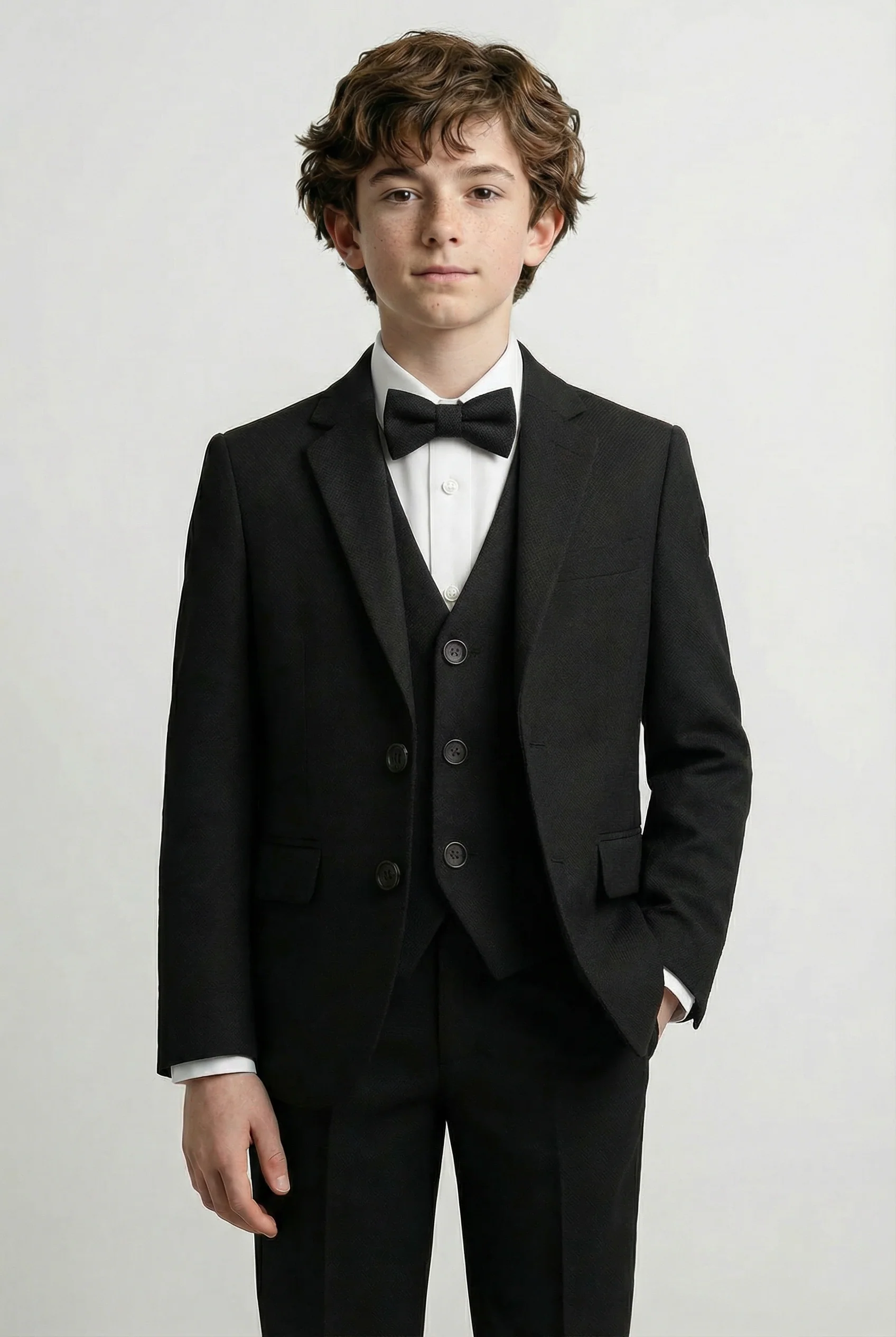 Boys’ 7-Piece Self-Patterned Formal Suit Set - Planet - Black - Image 2