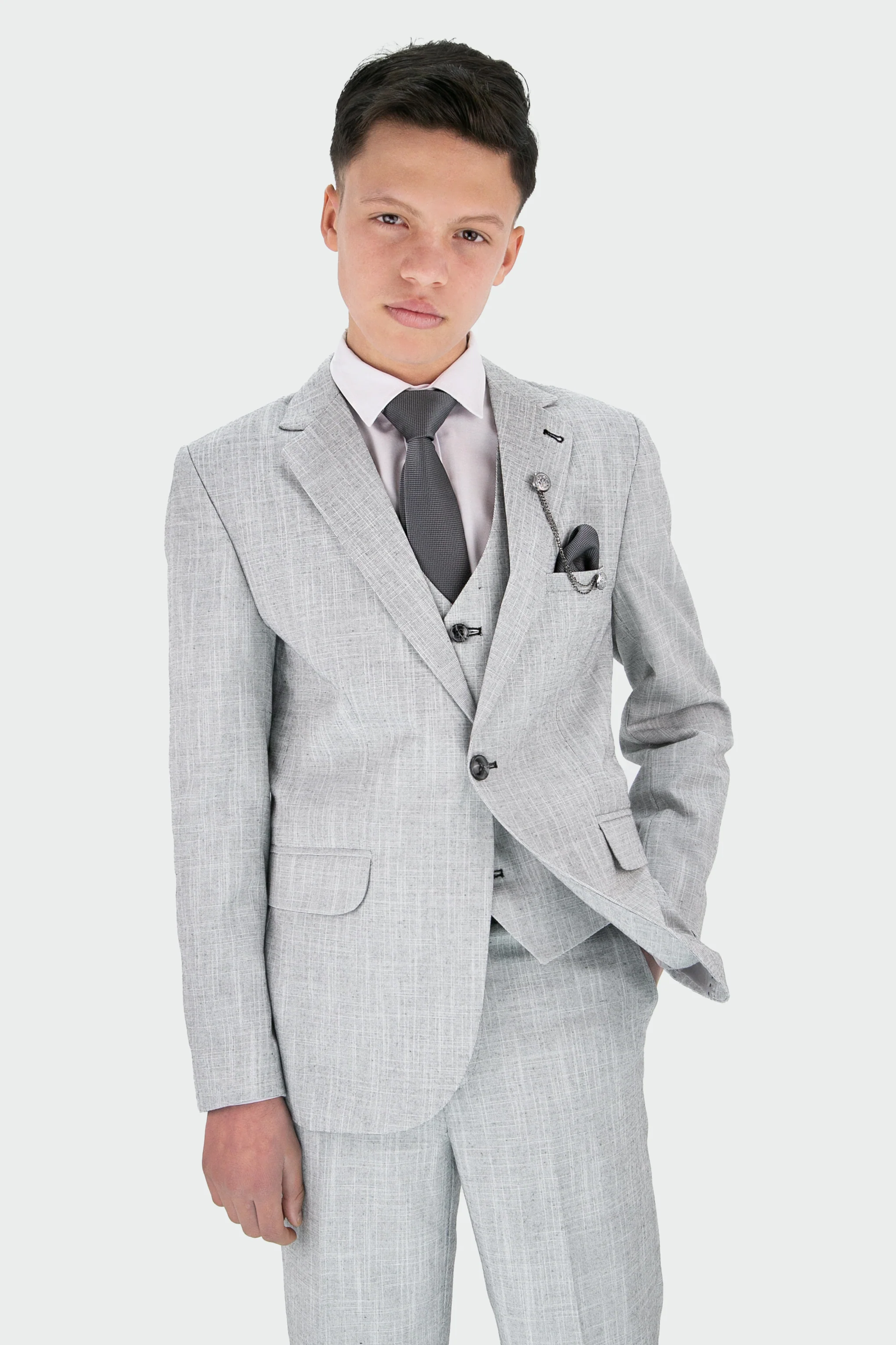 Boys Slim Fit Textured 8-Piece Formal Suit Set - Grey