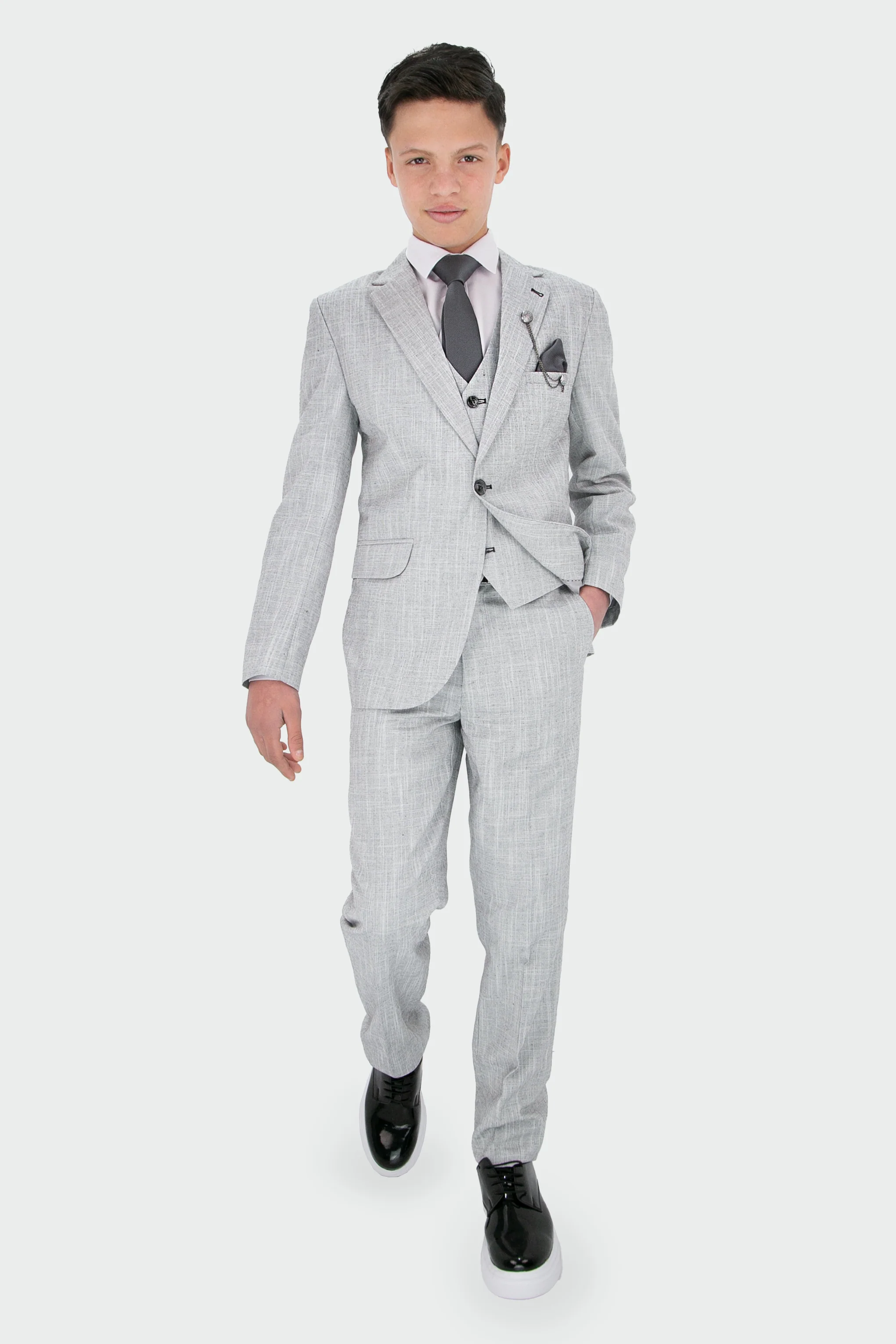 Boys Slim Fit Textured 8-Piece Formal Suit Set - Grey - Image 2