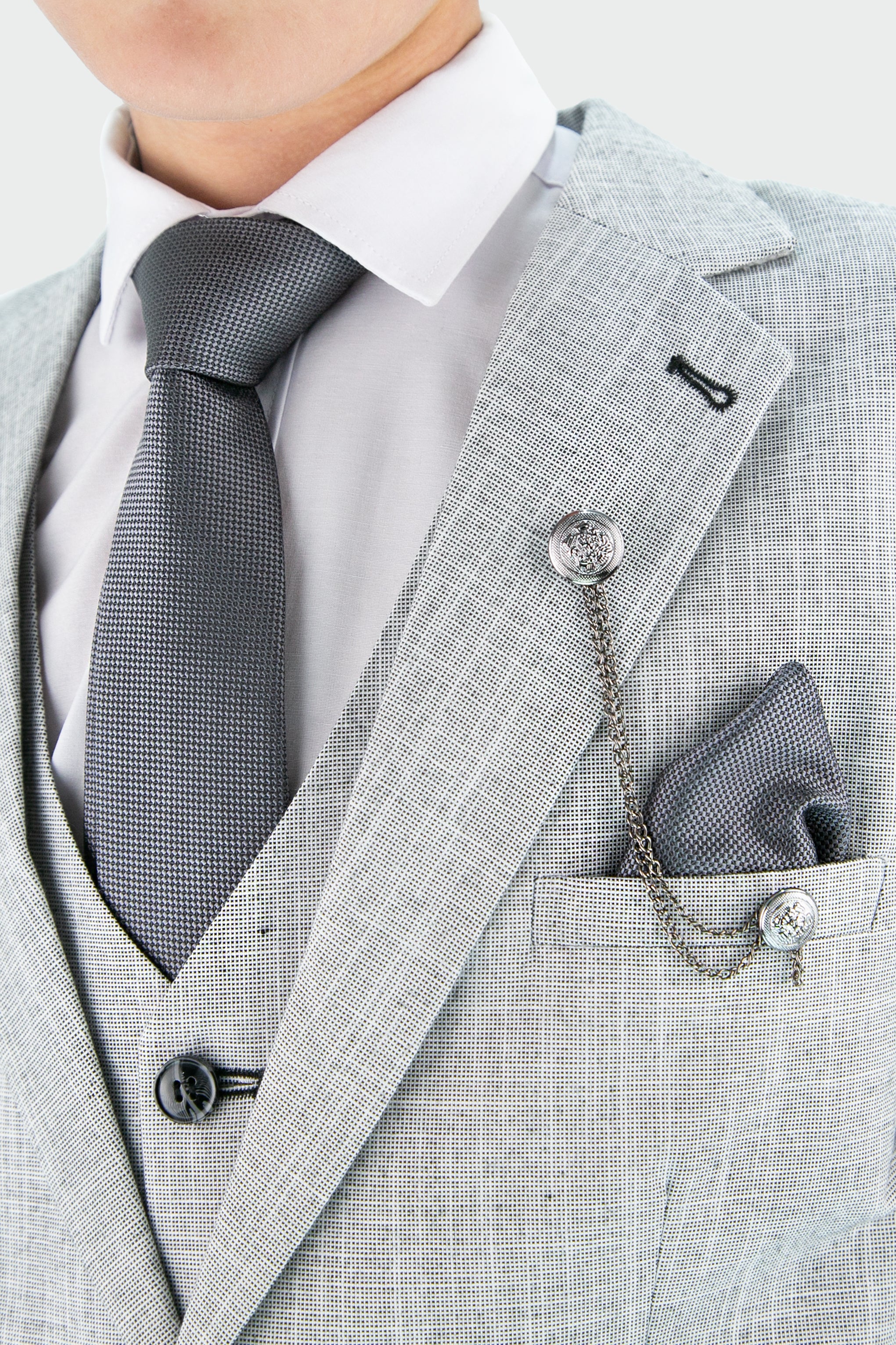 Boys Slim Fit Textured 8-Piece Formal Suit Set - Grey - Image 3
