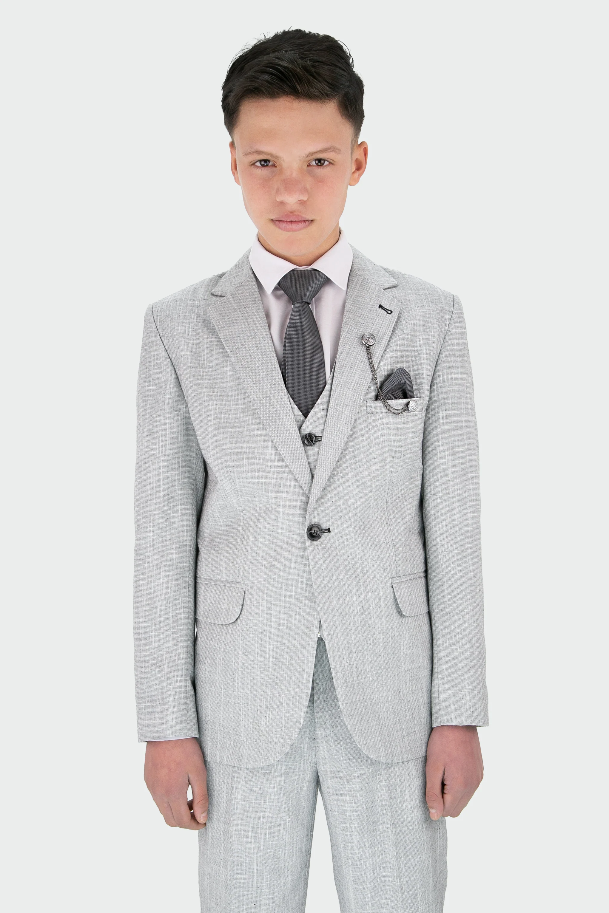 Boys Slim Fit Textured 8-Piece Formal Suit Set - Grey - Image 5