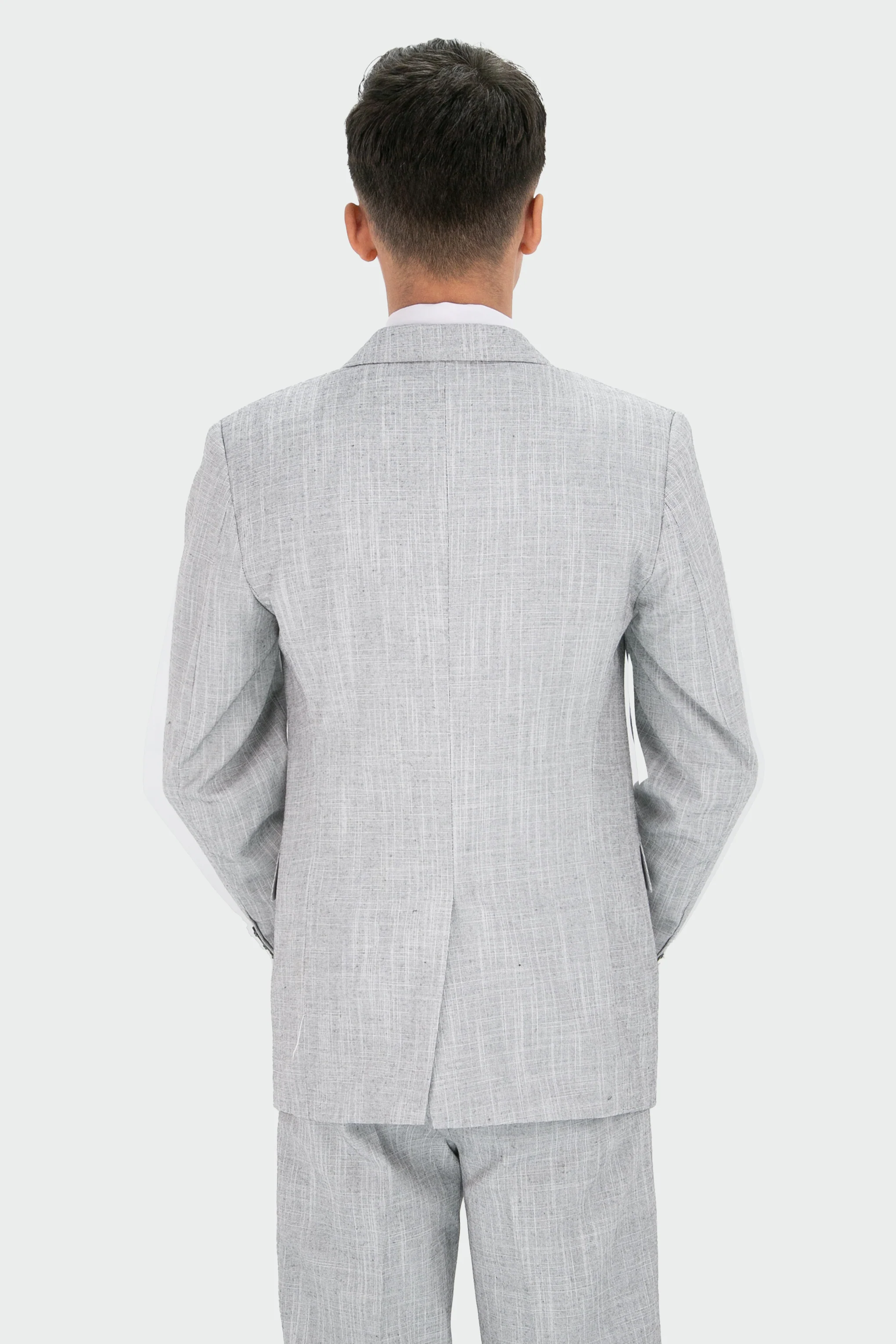 Boys Slim Fit Textured 8-Piece Formal Suit Set - Grey - Image 7