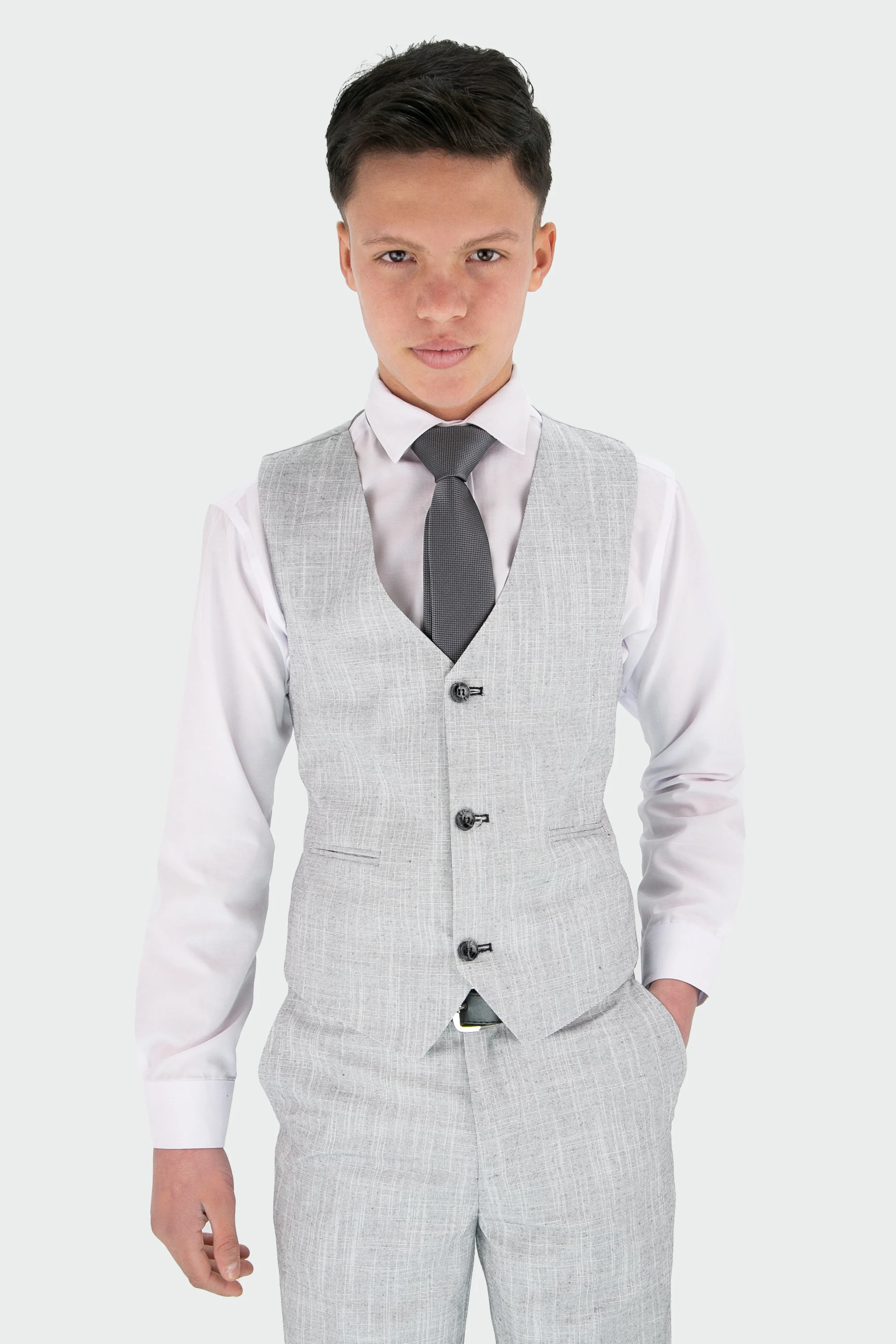 Boys Slim Fit Textured 8-Piece Formal Suit Set - Grey - Image 8